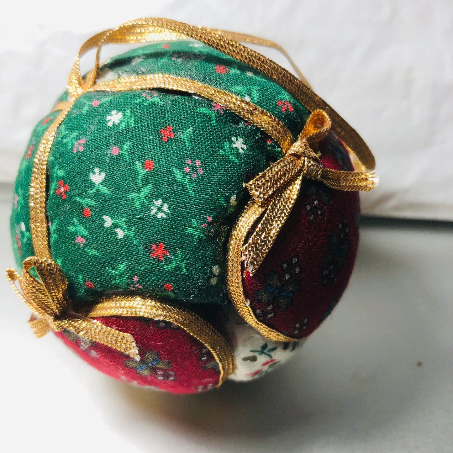 Homemade, Quilted Round Ball Christmas Ornament