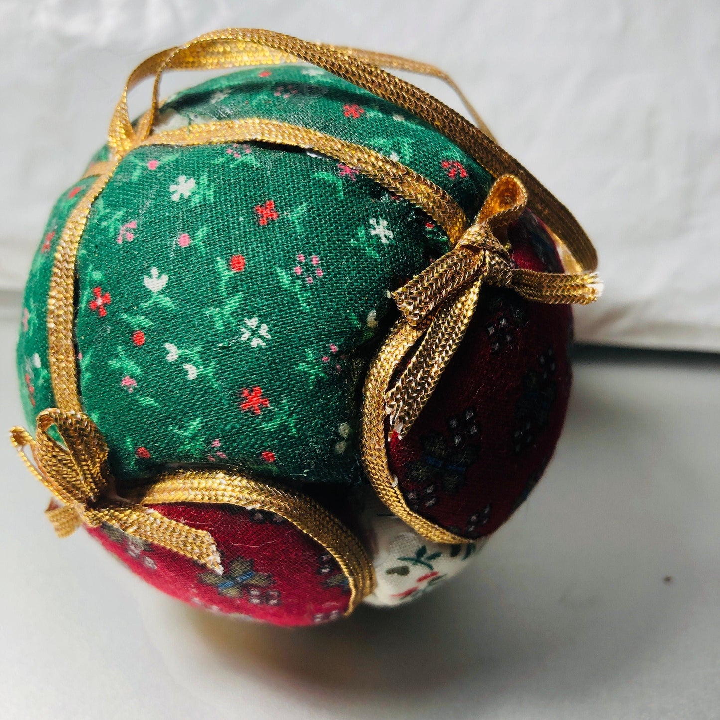 Homemade, Quilted Round Ball Christmas Ornament