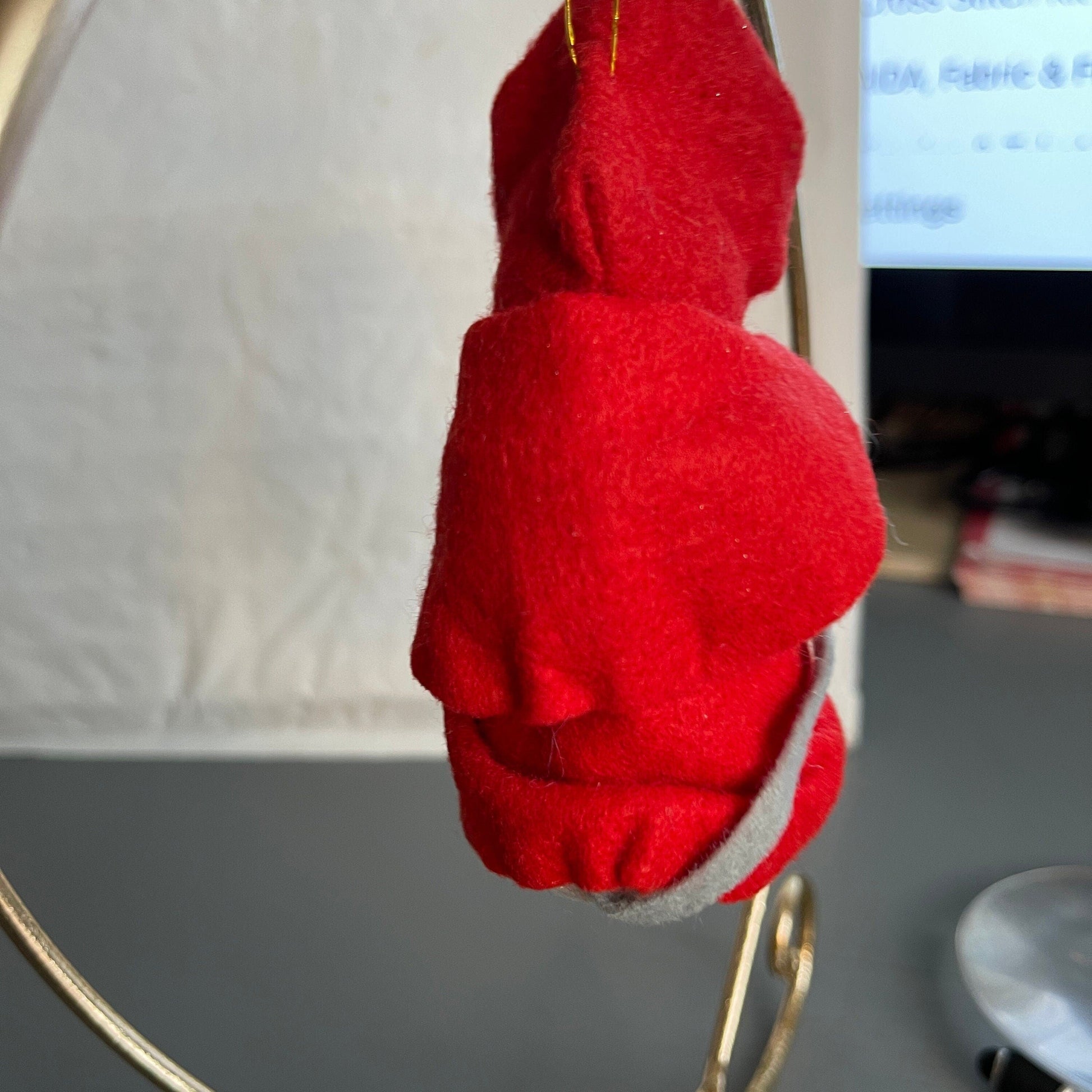 Pretty Little Lady Mouse In Red Bonnet and Coat with White Hand Warmer Vintage Felt Christmas Ornament