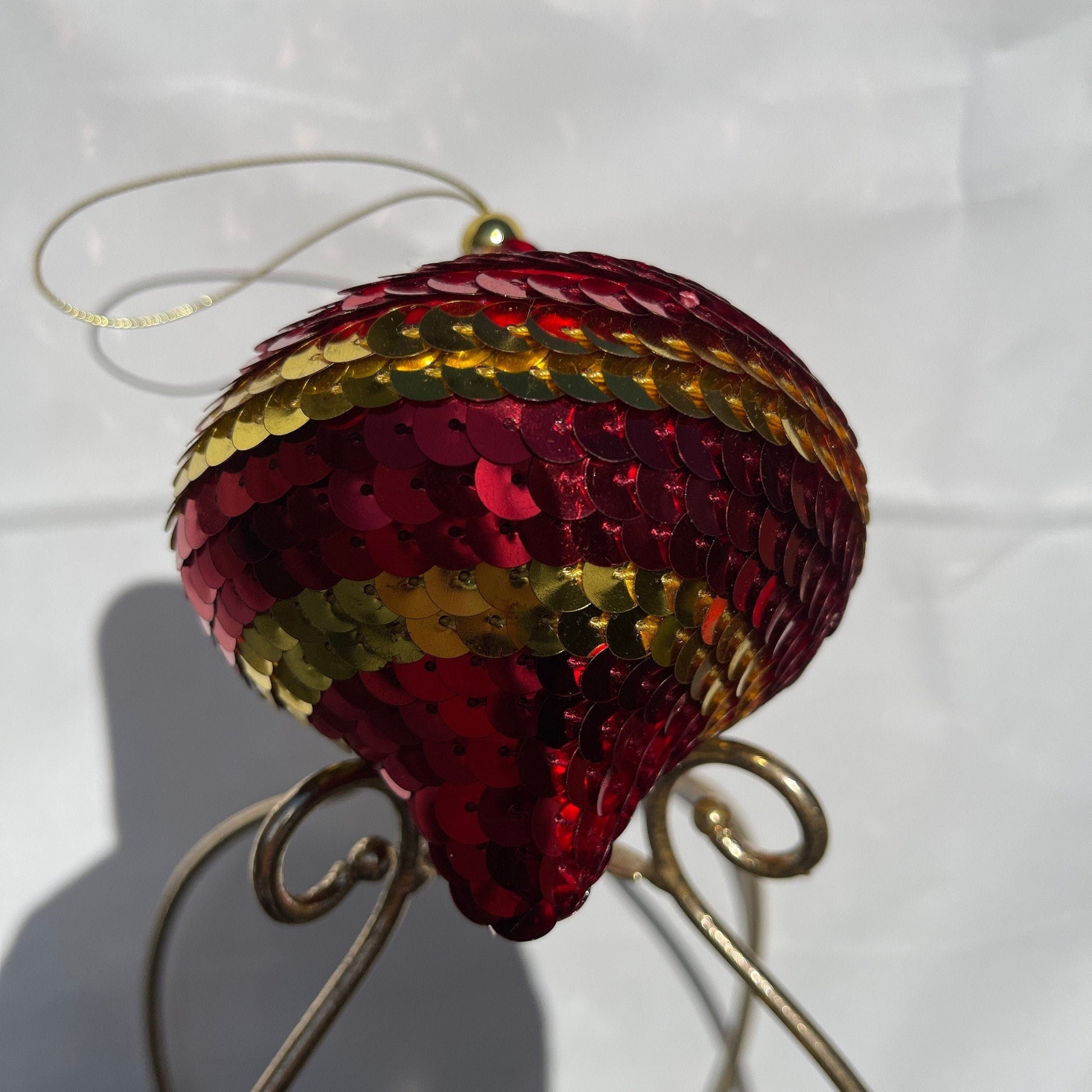 Spectacular Sequined Red & Gold Uniquely Shaped Vintage Christmas Tree Ornament