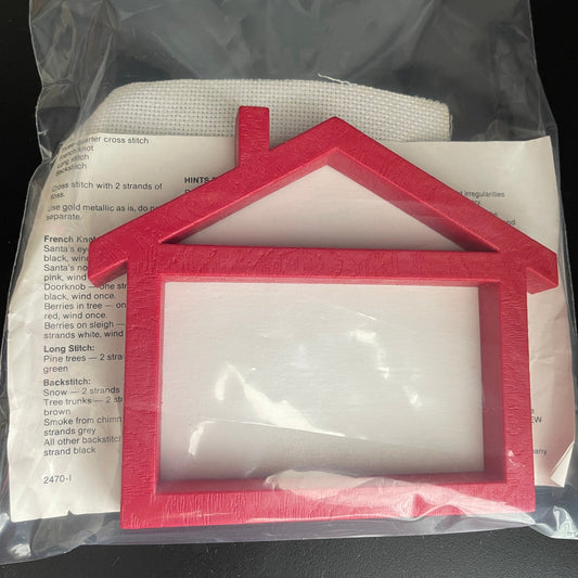 The New Berlin Company Santa's Sleigh cross stitch kit with red house shaped frame*