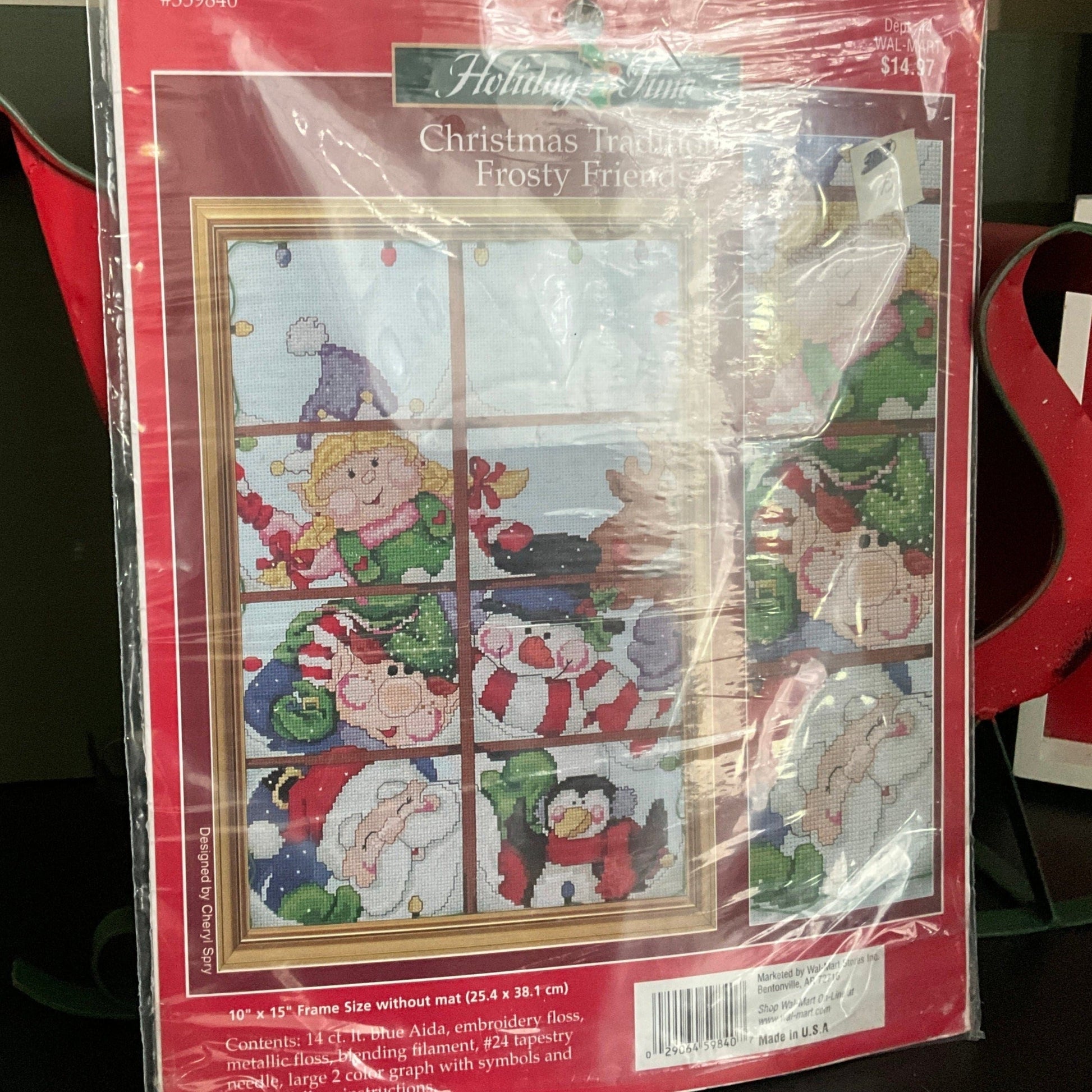 Holiday Time Christmas Traditions Frosty Friends counted cross stitch kit 14 count light blue AIDA