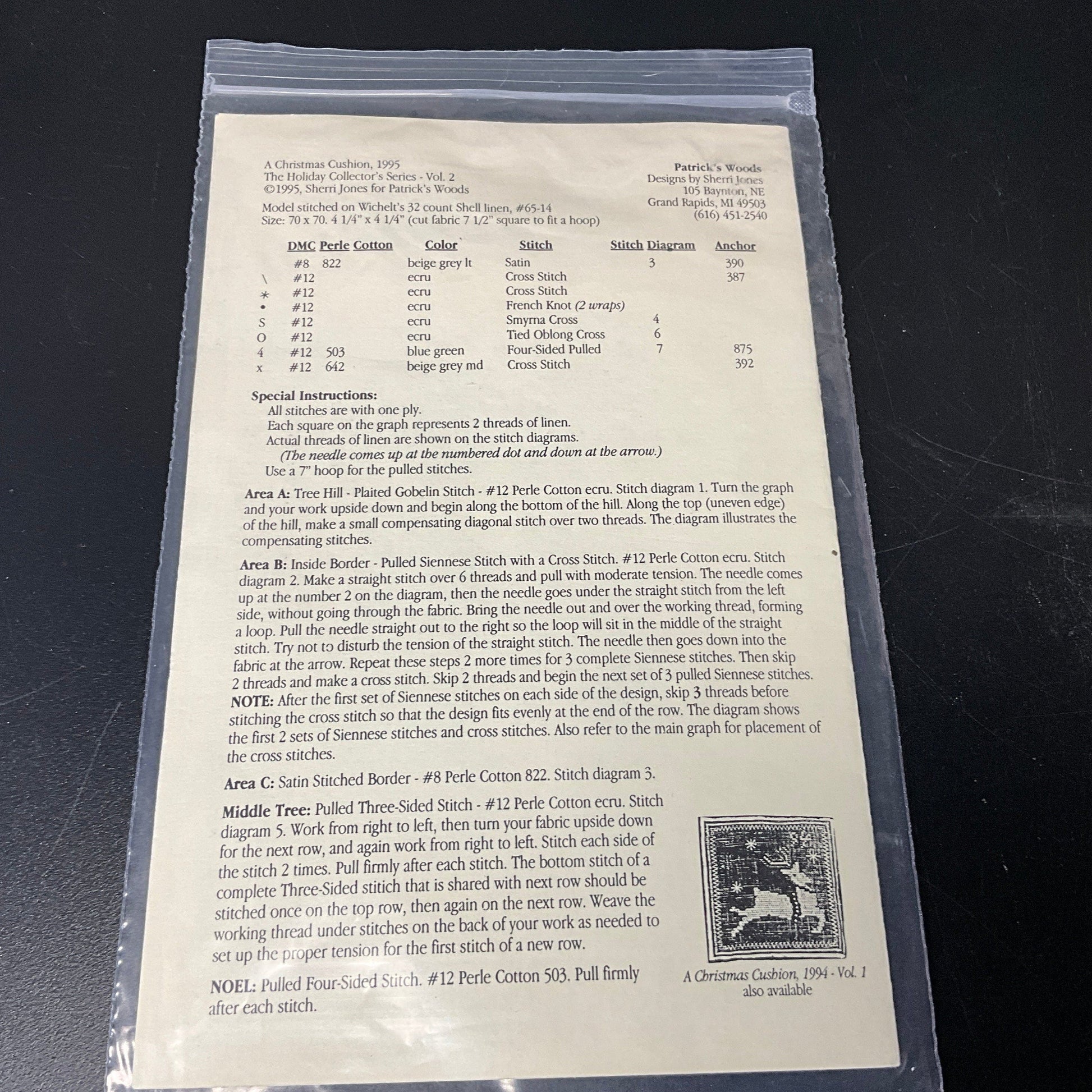 Patricia's Woods A Noel Cushion, 1995 The Holiday Collection Series Vol. 2 cross stitch chart