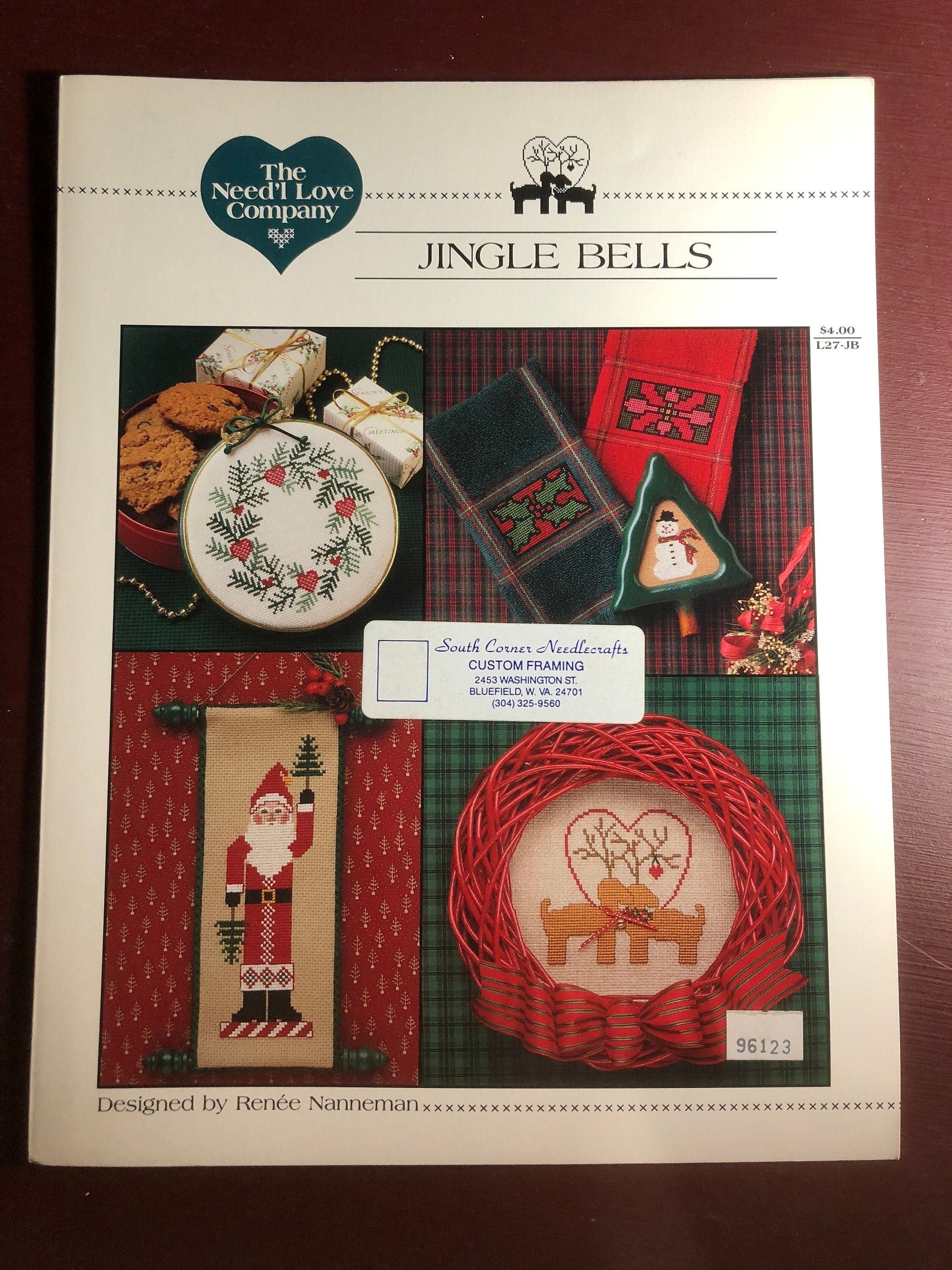 The Need'l Love Company, Jingle Bells, Designed by, Renee Nanneman, Vintage 1989, Counted Cross Stitch, Pattern Book