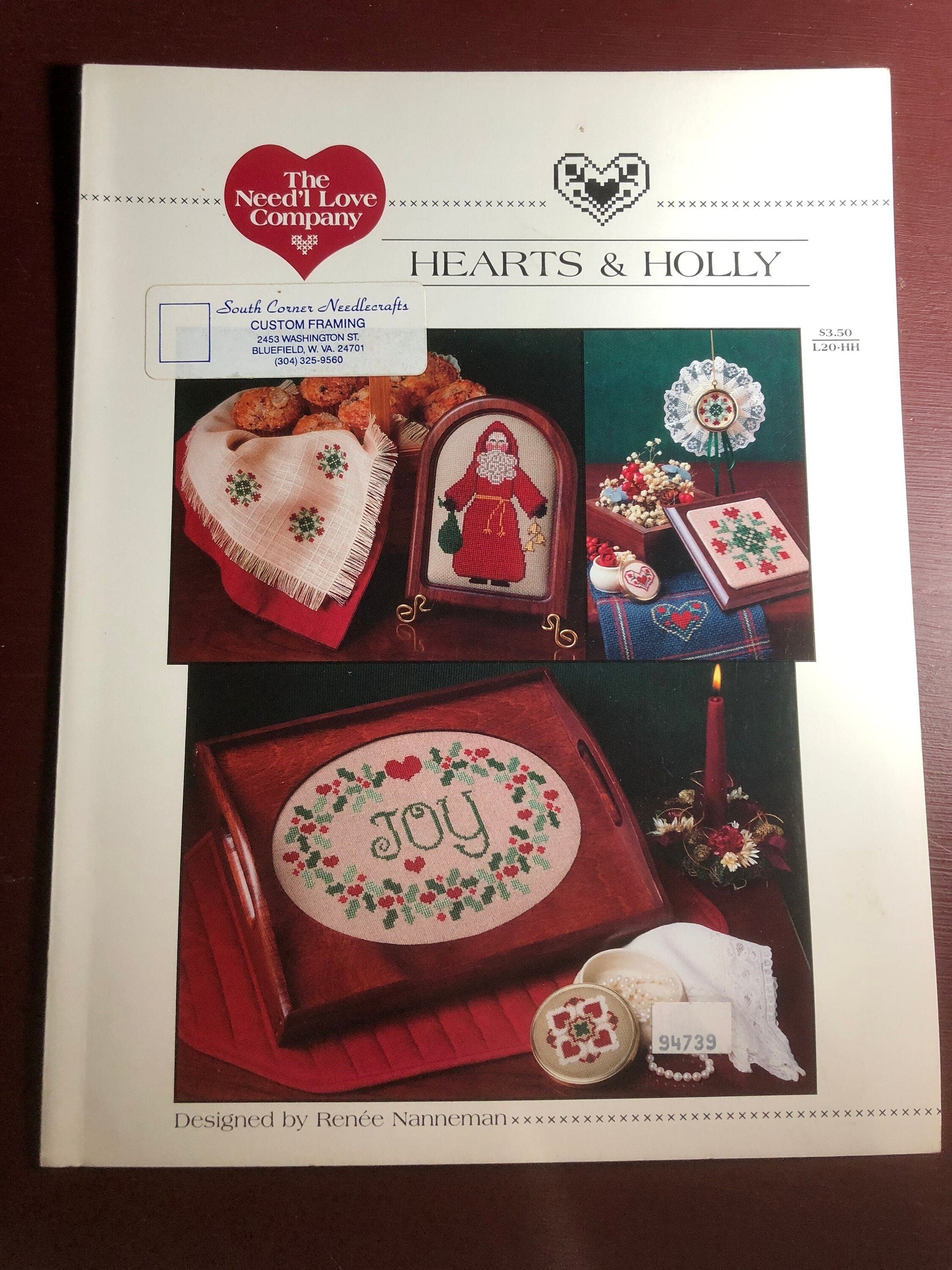 The Need'l Love Company, Hearts & Holly, Designed by, Renee Nanneman, Vintage 1988, Counted Cross Stitch, Pattern Book