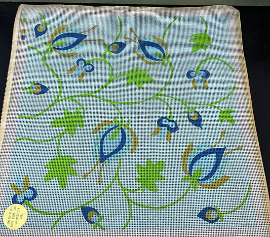 Paragon fanciful floral 16 by 16 inch hand painted canvas needlepoint with wool kit*