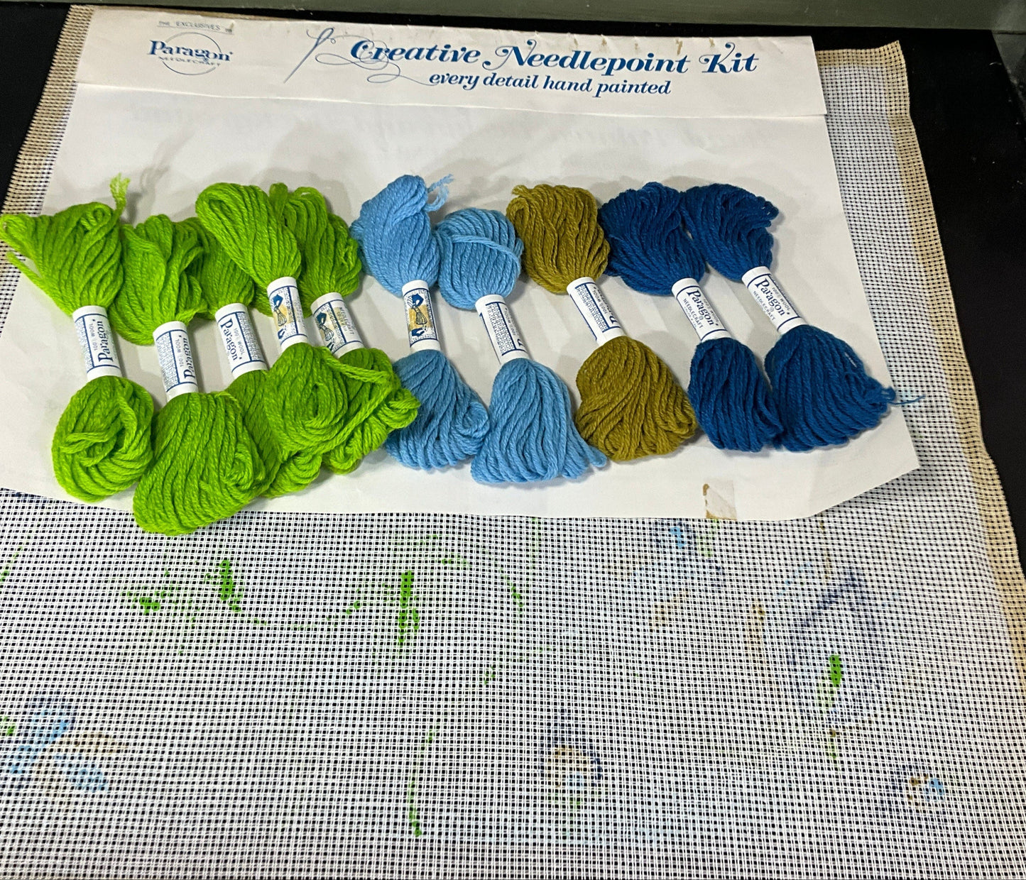 Paragon fanciful floral 16 by 16 inch hand painted canvas needlepoint with wool kit*