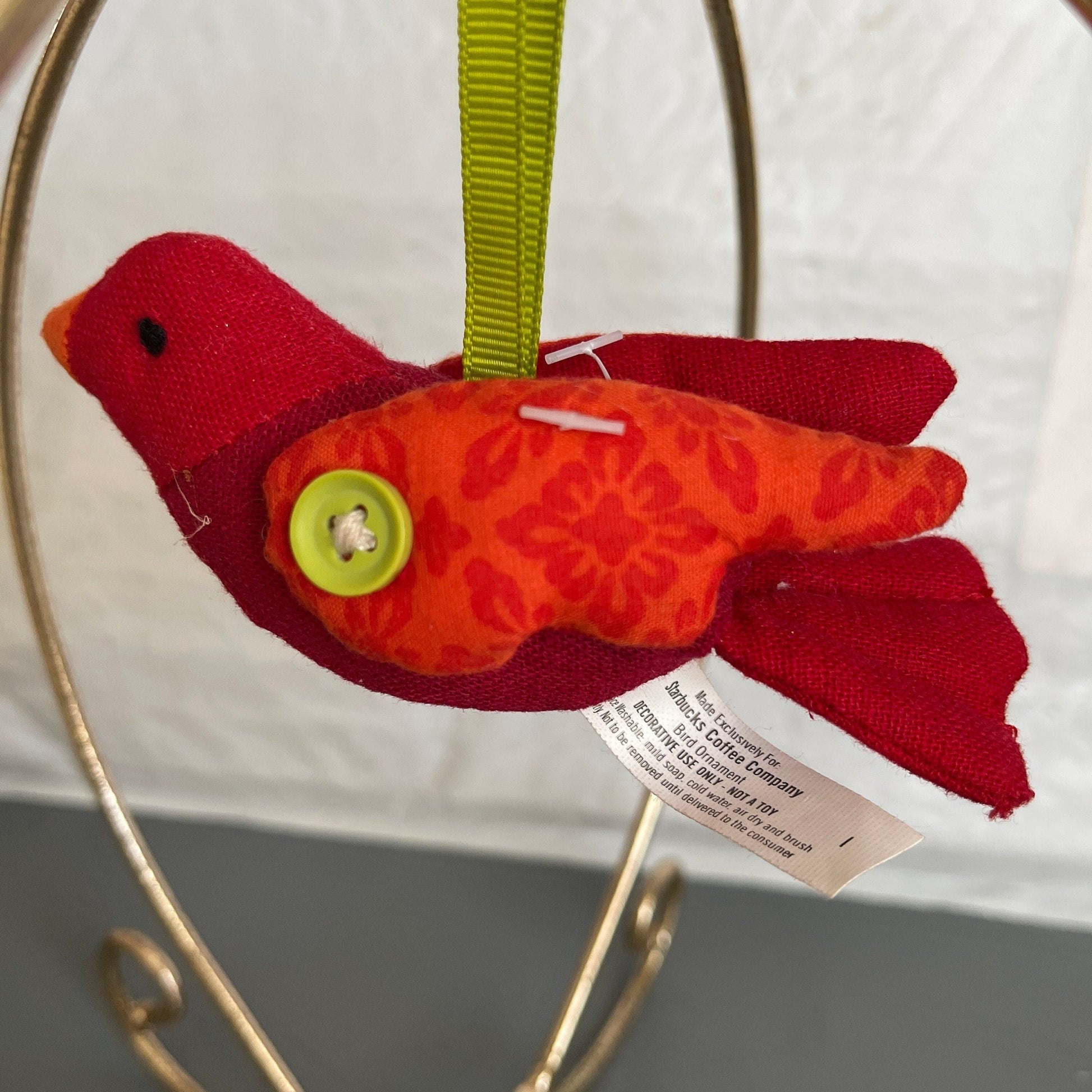 Starbucks Ravishing Red Bird with Buttoned On Wings Plush Christmas Ornament
