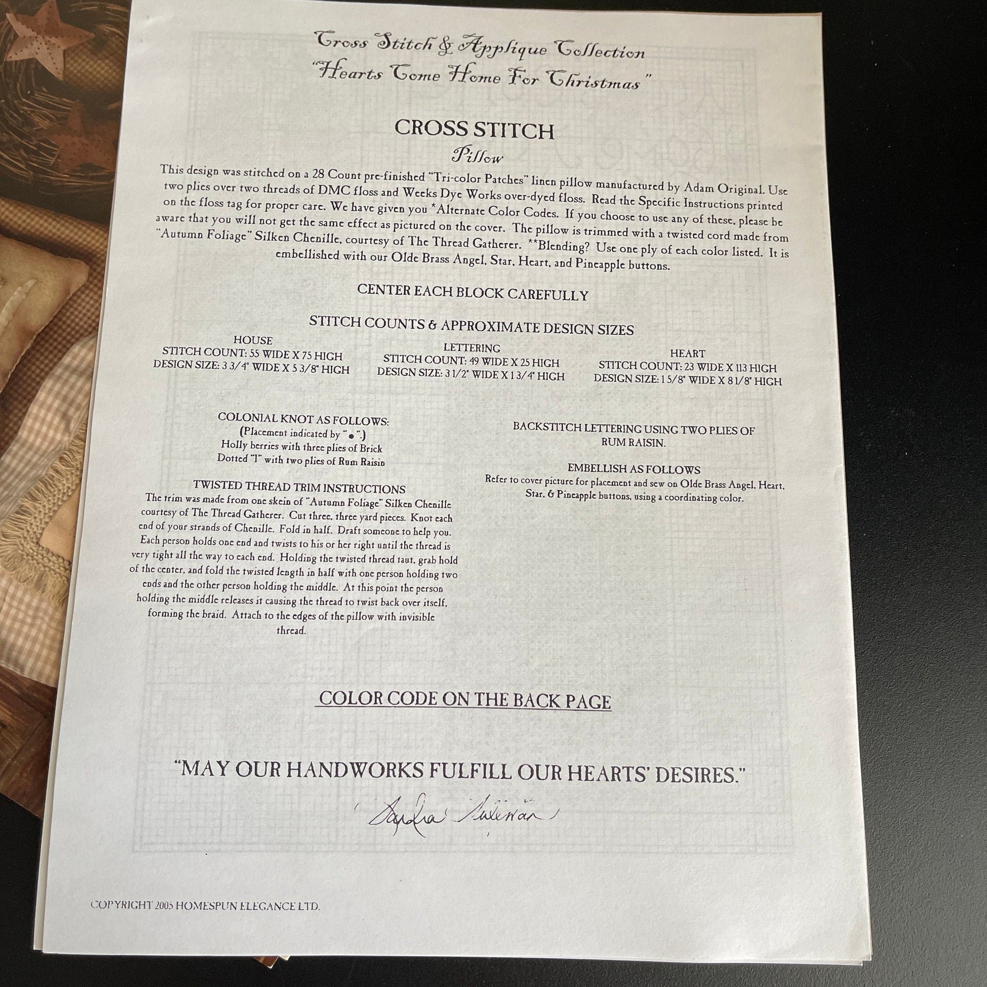 Homespun Elegance Set of 2 Cross Stitch Applique' Collection Shabby Chic Christmas and Hearts Come Home Vintage 2005 Charts