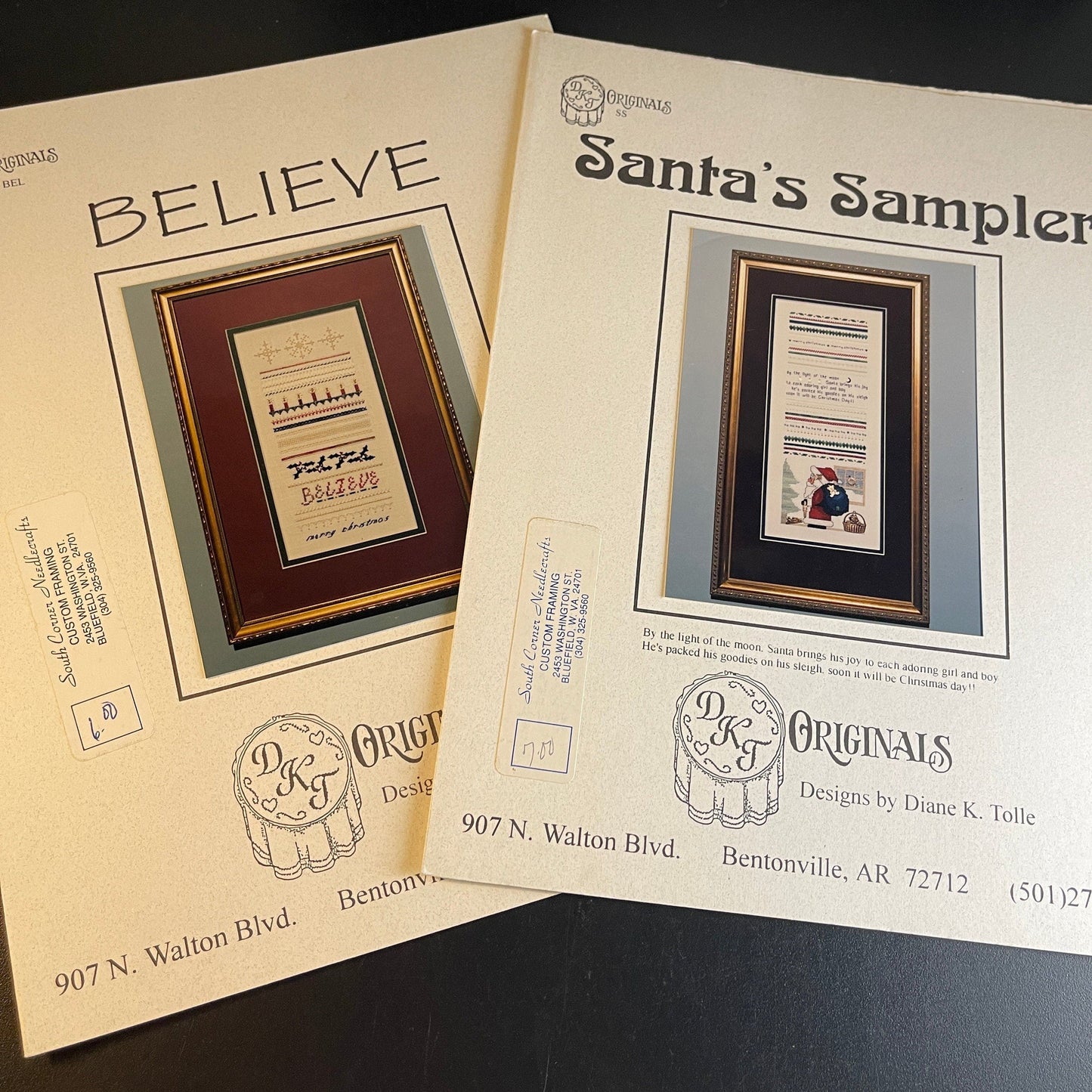 DKT Originals Set of 2 Believe & Santa's Sampler vintage 1994counted cross stitch chart