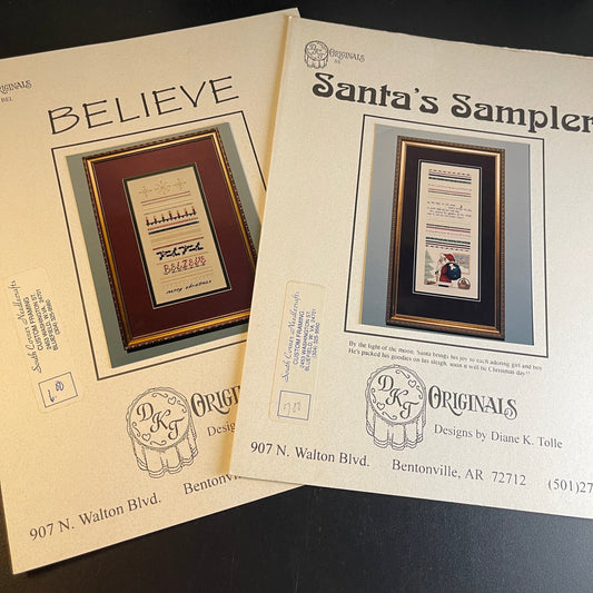 DKT Originals Set of 2 Believe & Santa's Sampler vintage 1994counted cross stitch chart