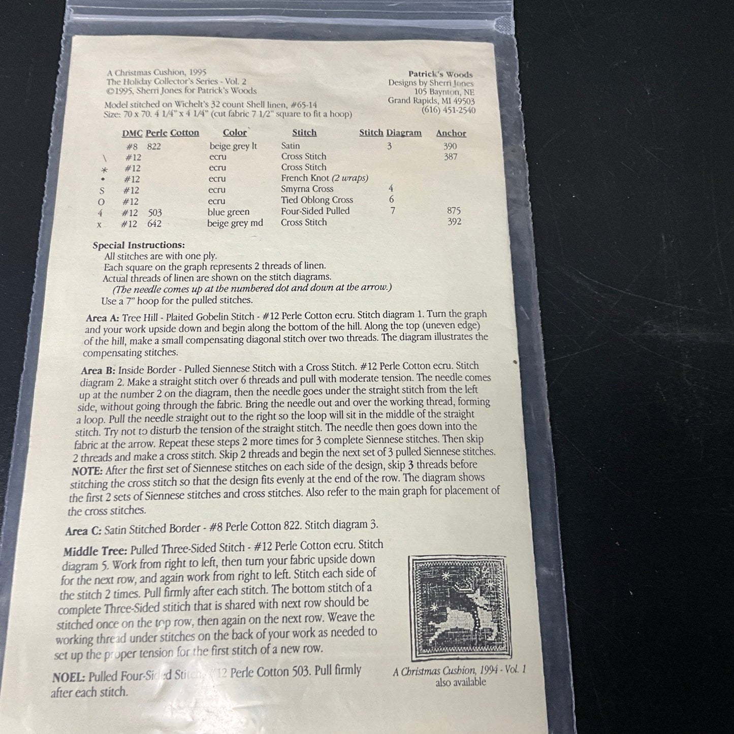 Patricia's Woods A Noel Cushion, 1995 The Holiday Collection Series Vol. 2 cross stitch chart