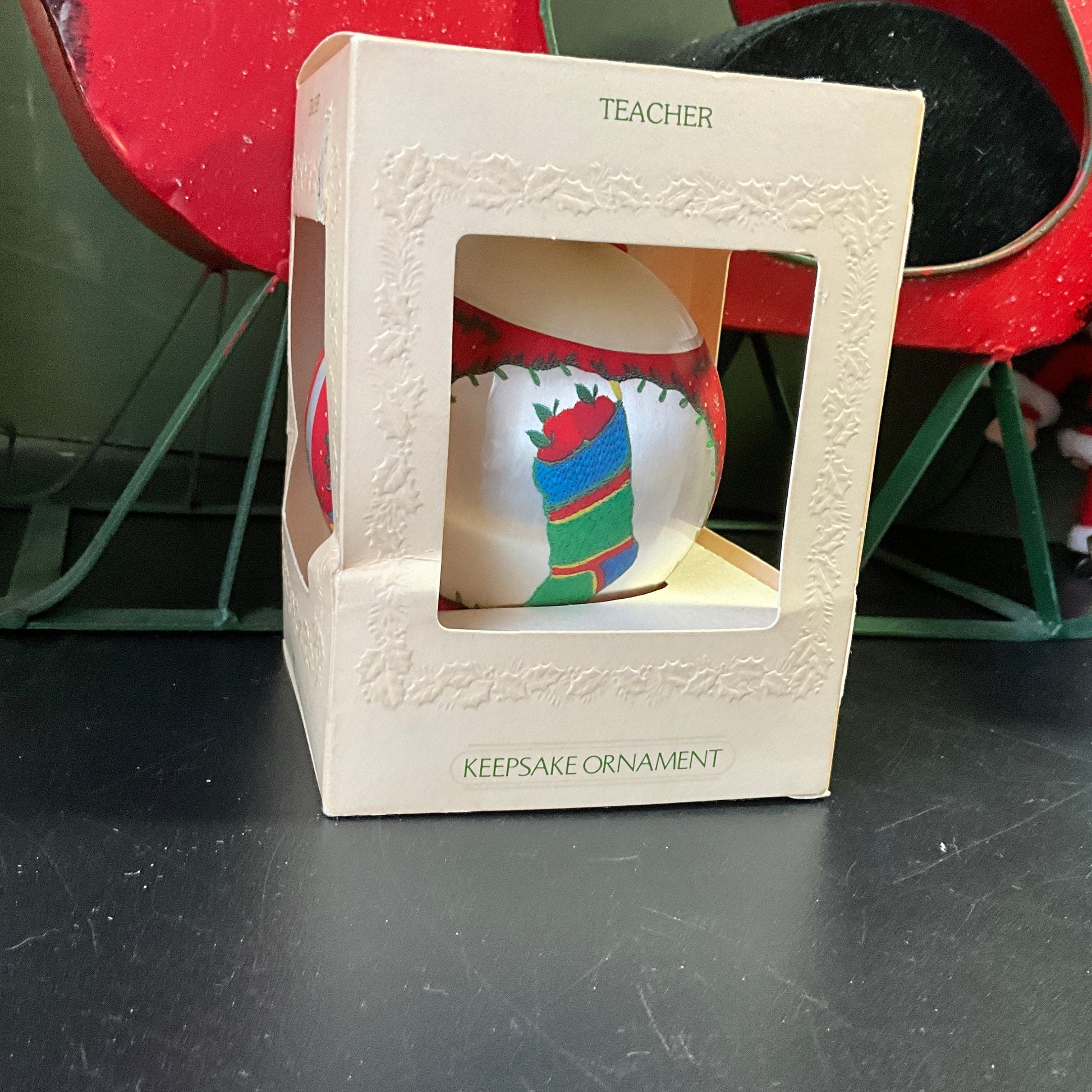 Hallmark For A Special Teacher Christmas 1981 vintage Satin Ball ornament QX800-2 see pictures and variations*