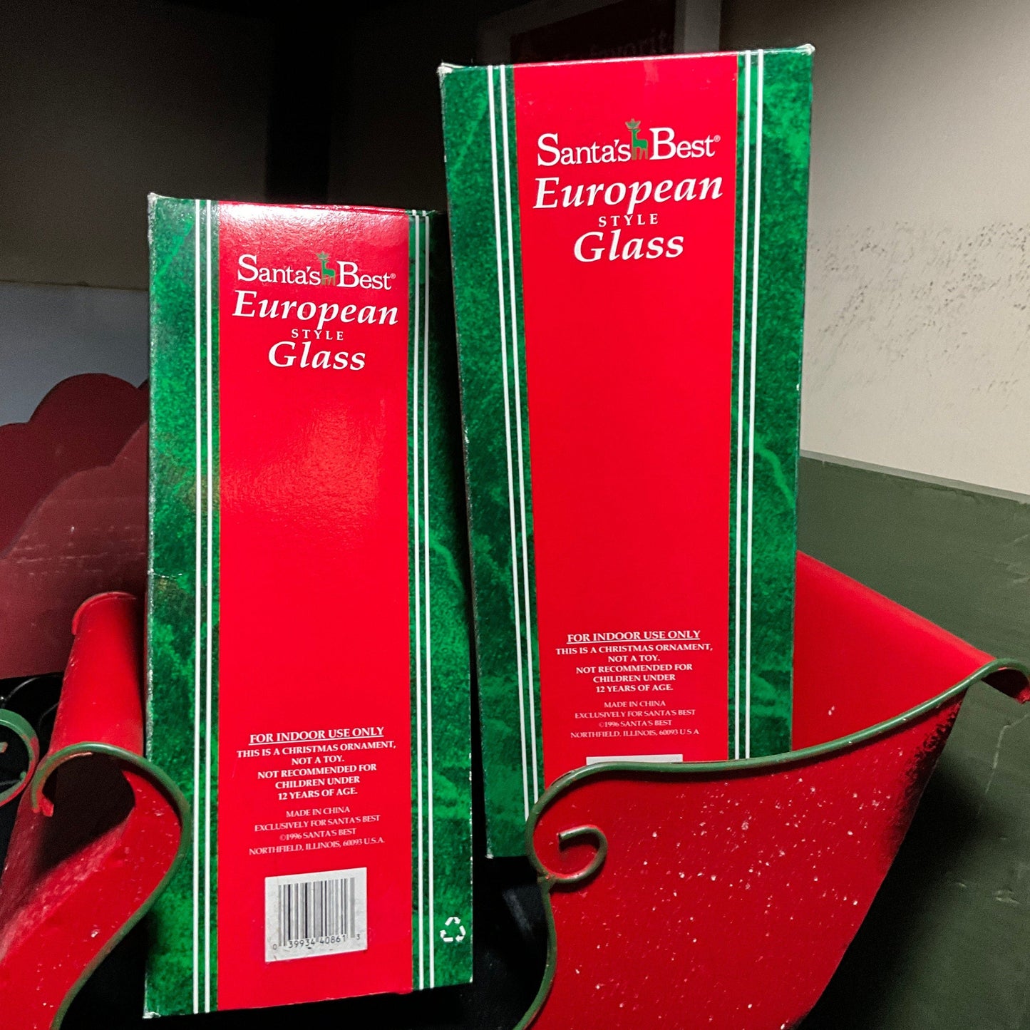Santa's Best set of 2 European Style Glass Nutcracker soldier & puppy in Christmas stocking mouth blown handcrafted ornaments