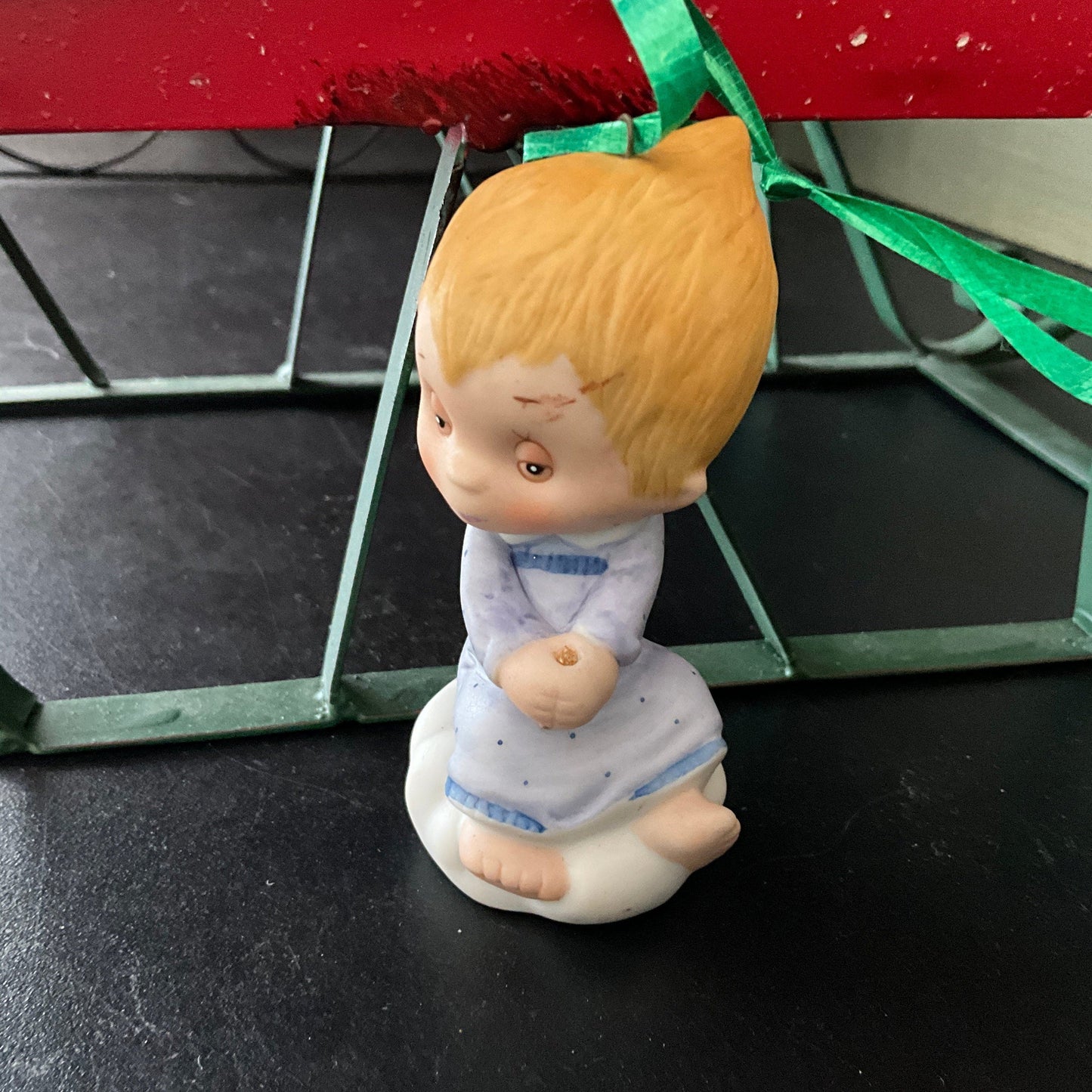 Hallmark Cards little blue angel vintage 1983 porcelain Christmas ornament