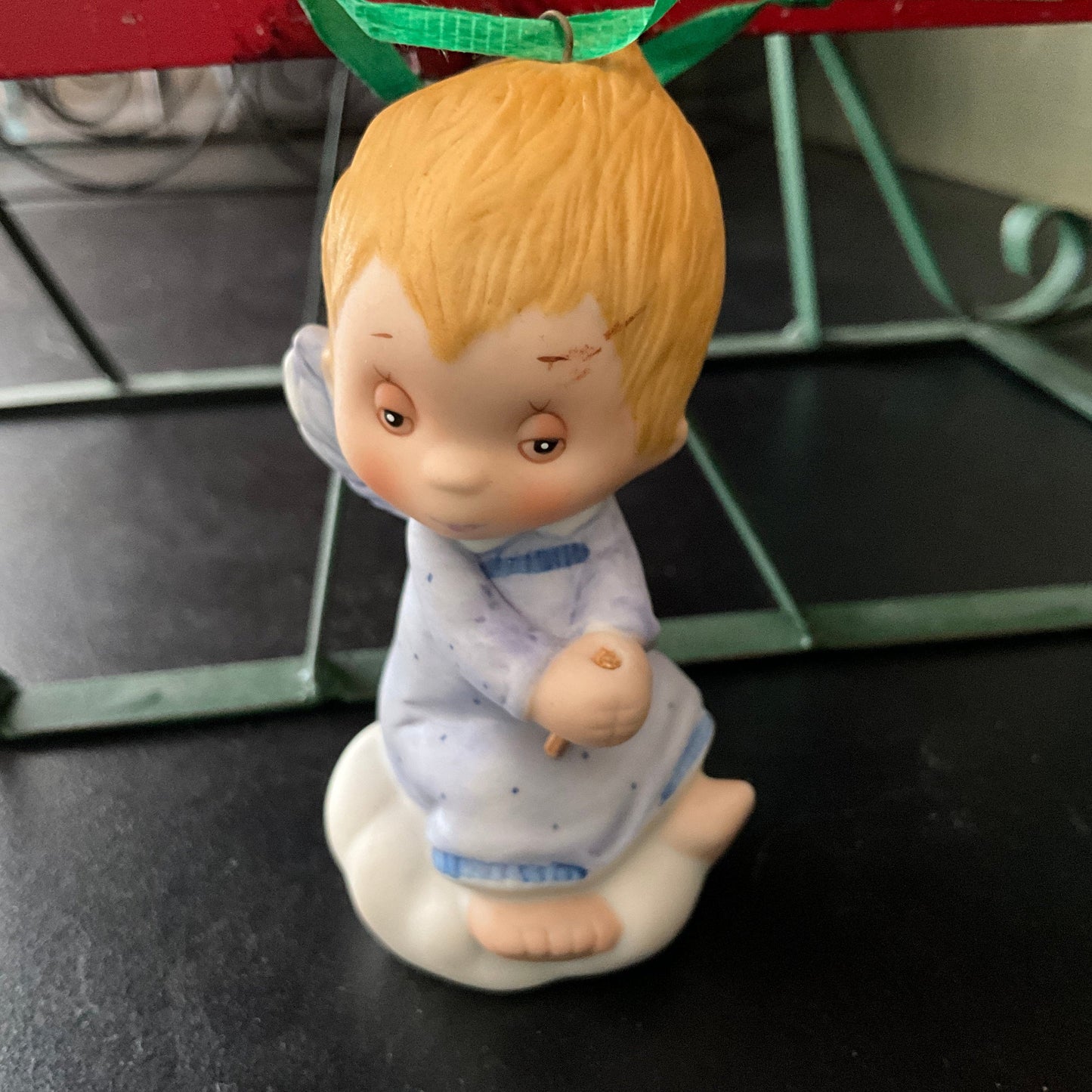 Hallmark Cards little blue angel vintage 1983 porcelain Christmas ornament