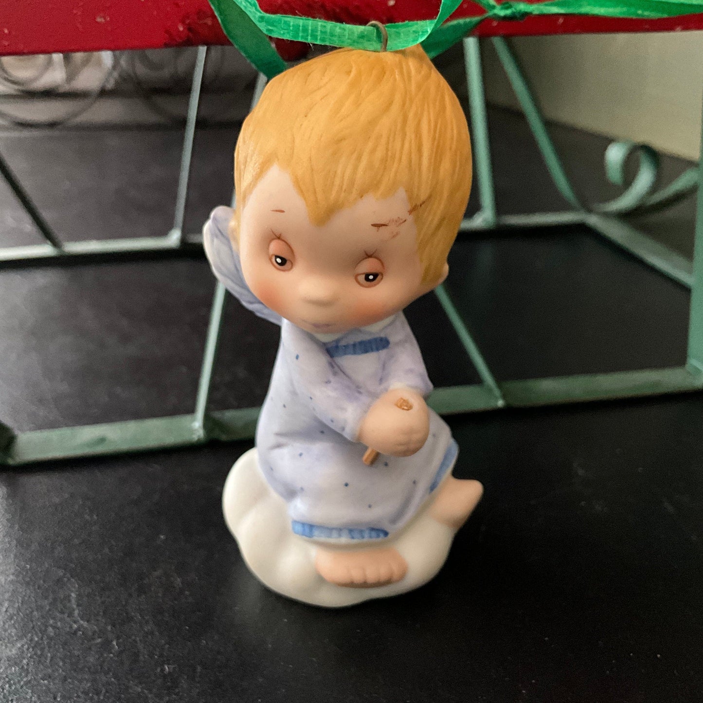 Hallmark Cards little blue angel vintage 1983 porcelain Christmas ornament