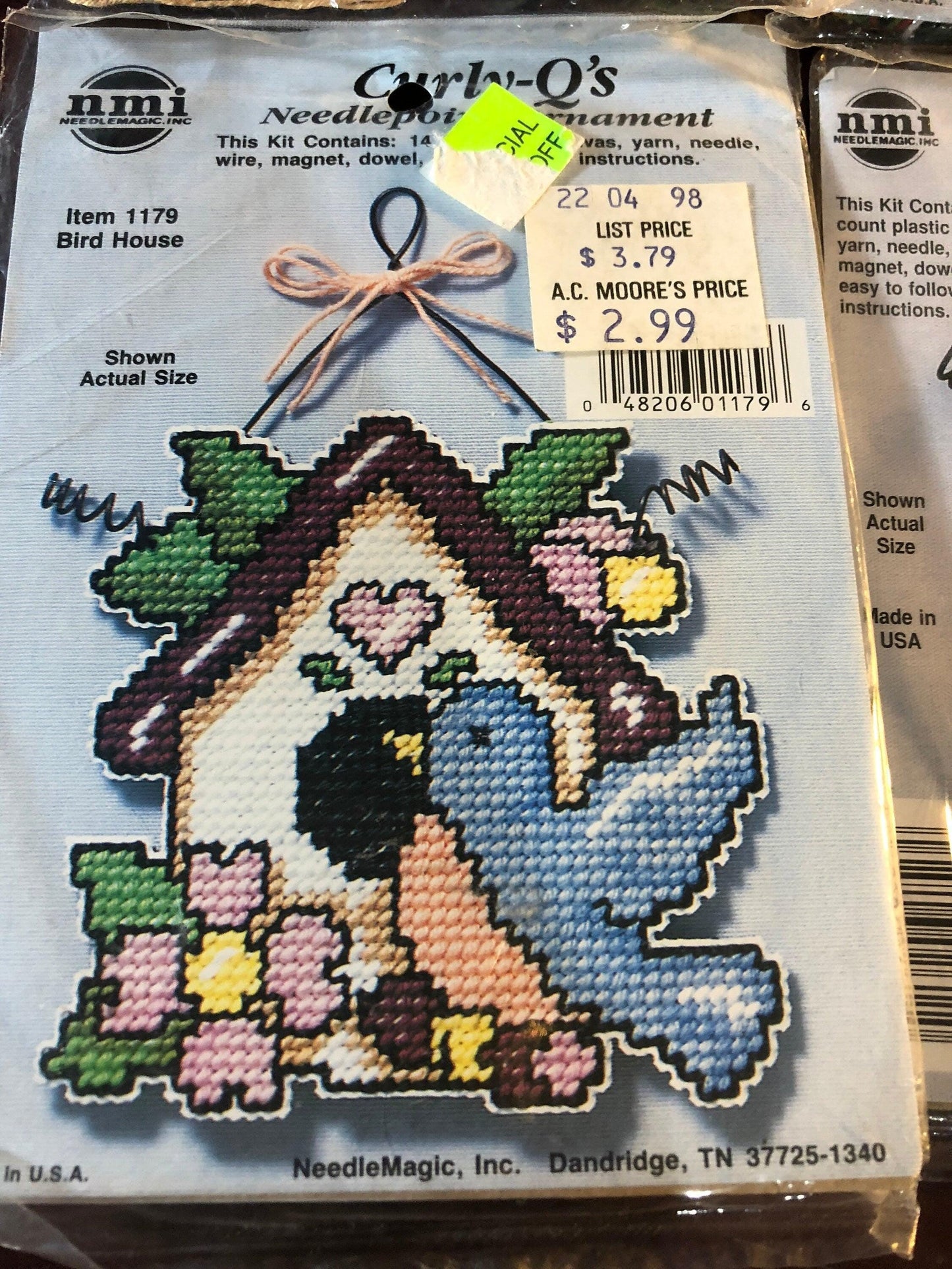 Set of 4 Curly Q's Cross Stitch on Perforated Plastic, Bird House, Rooster, Eagle Christmas Bear