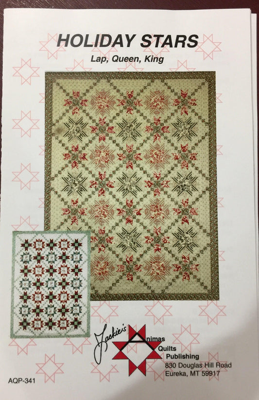 Jackie's Animas Quilts Publishing "Holiday Stars" quilt pattern to make Lap, Queen , King quilts AQP-341