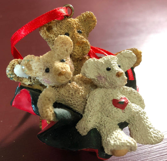 Three Bears in Santa's Sack, Kurt Adler, Vintage, Christmas, Ornament