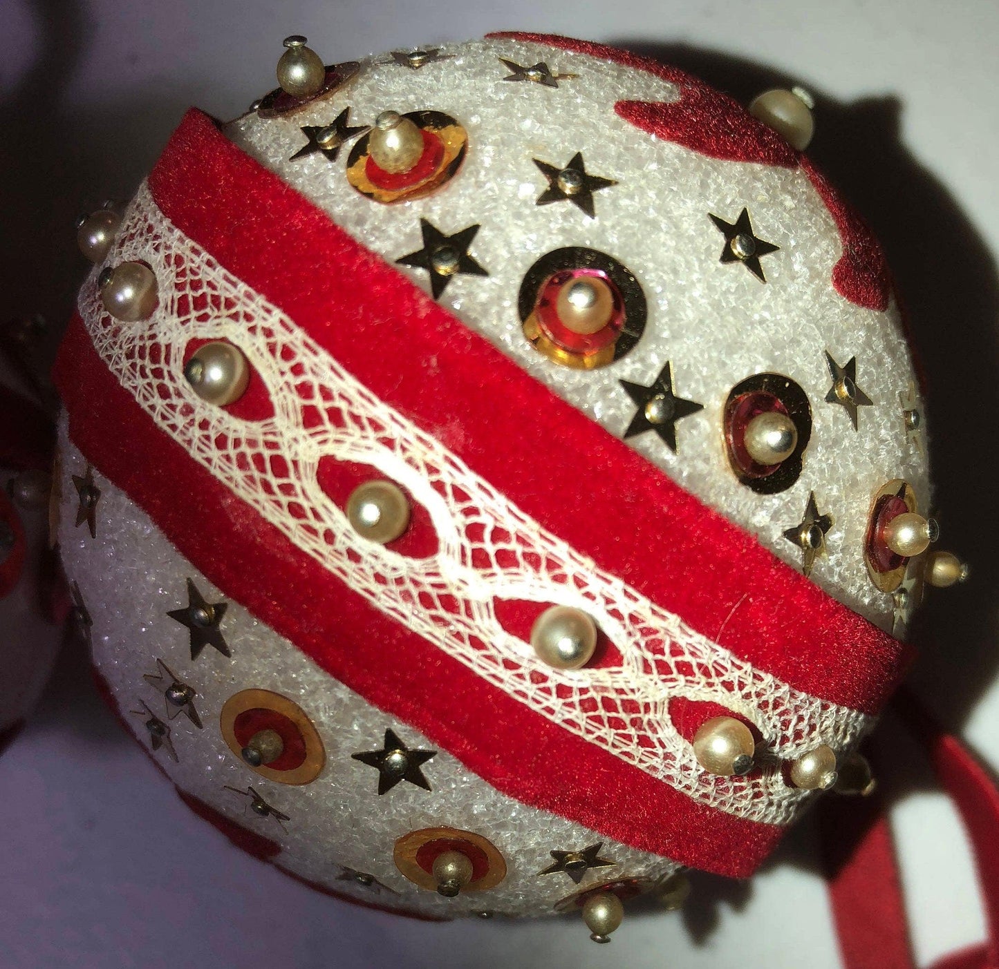 Red Sequin, Set of 2, Vintage Christmas Ornaments