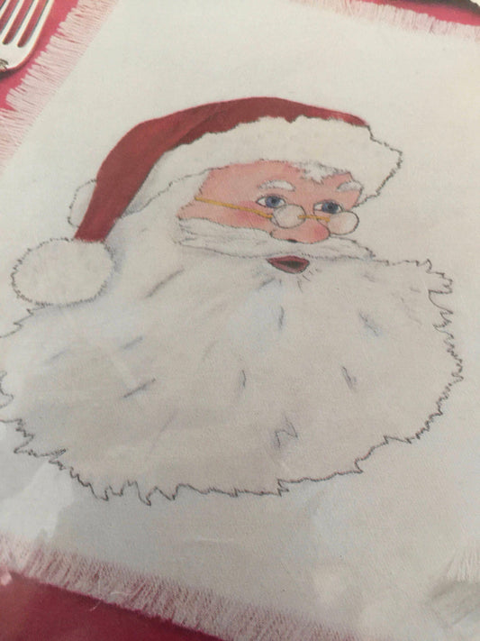 Christmas Placemats & Napkins "Santa #9304 Shaded transfers by hobby kraft kit includes material for 4 placemats and 4 napkins