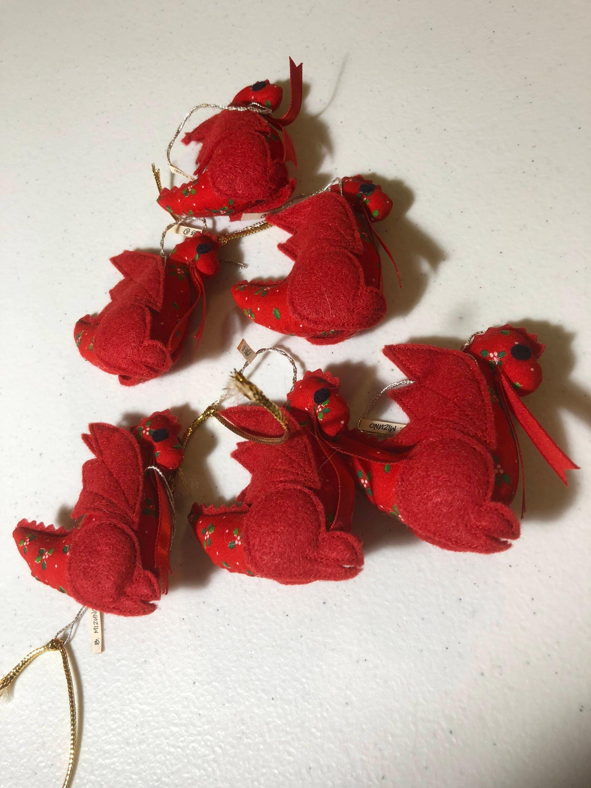 Set of 6, B Mizuno, Red Dragon, Vintage 1983, Christmas Ornaments