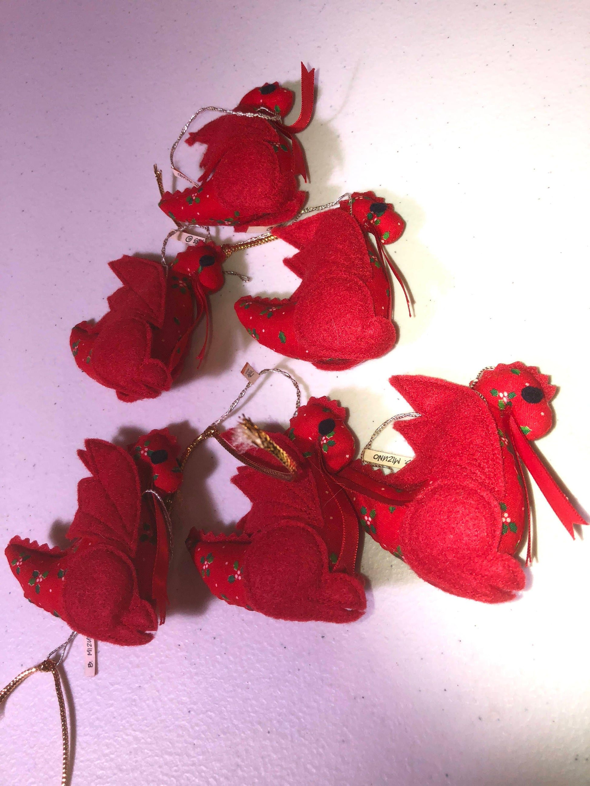 Set of 6, B Mizuno, Red Dragon, Vintage 1983, Christmas Ornaments