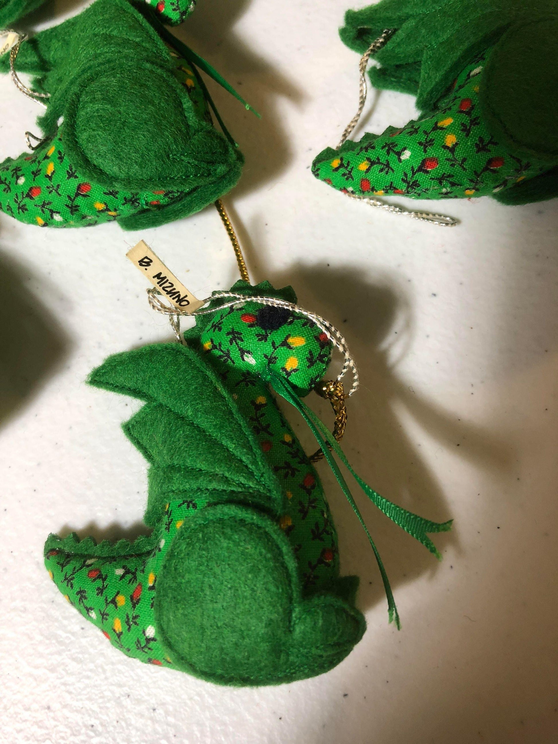 Set of 6, B Mizuno, Green Dragon, Vintage 1983, Christmas Ornaments