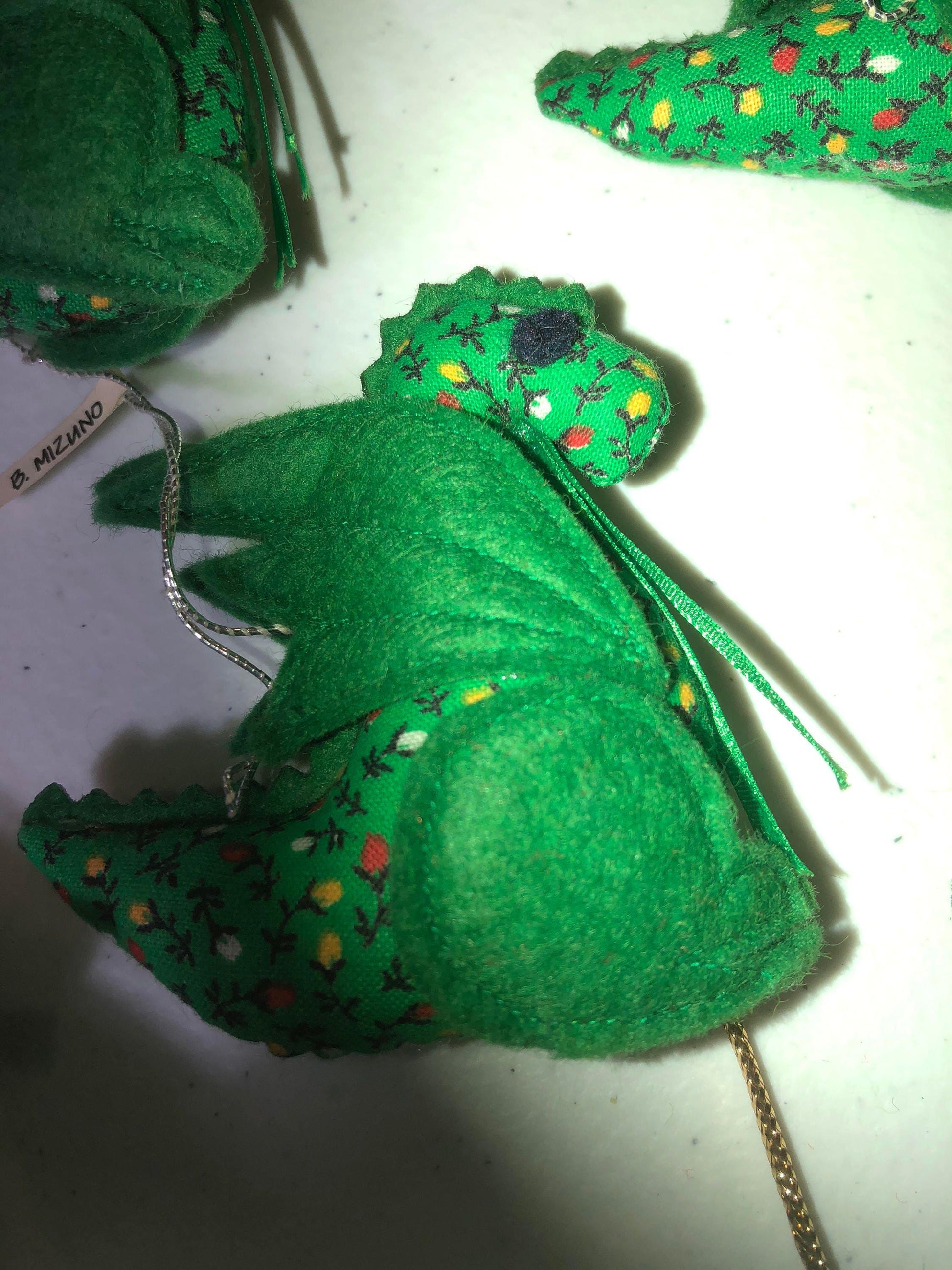 Set of 6, B Mizuno, Green Dragon, Vintage 1983, Christmas Ornaments