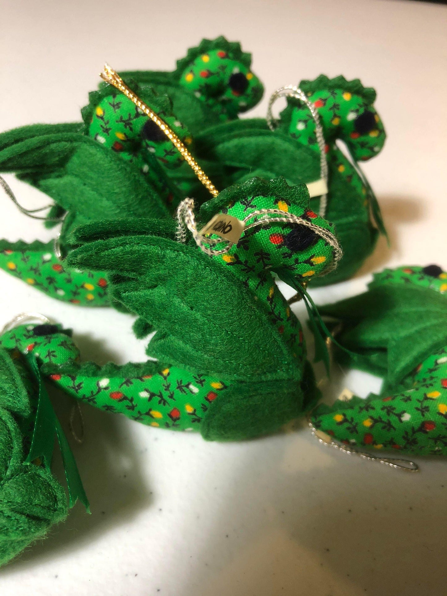 Set of 6, B Mizuno, Green Dragon, Vintage 1983, Christmas Ornaments