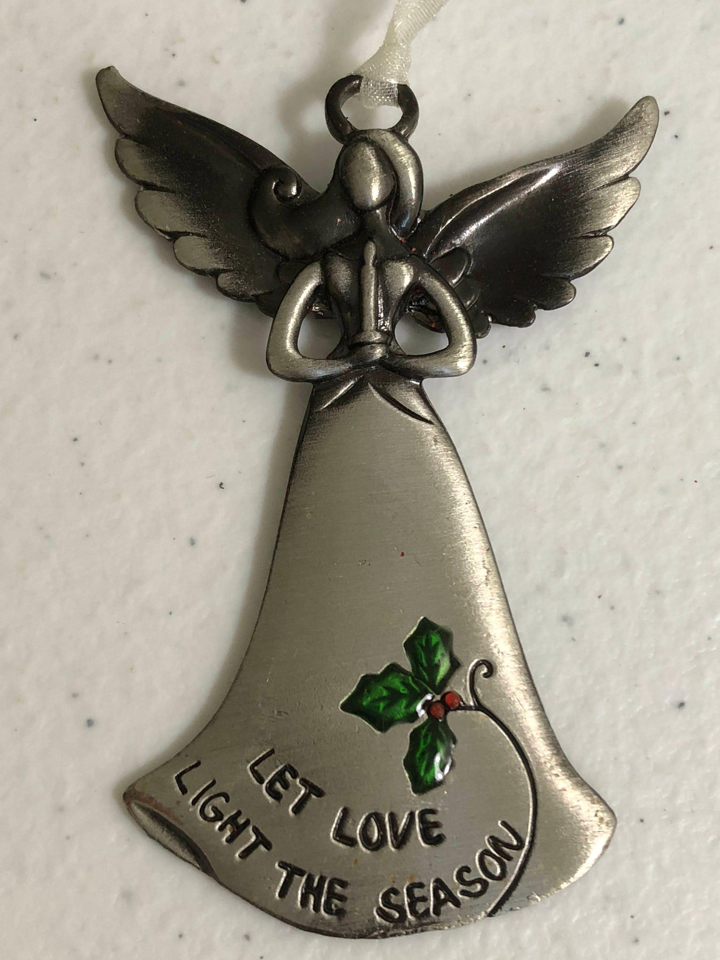 Pewter Angel, "Let Love Light The season" Vintage Christmas Tree Ornament