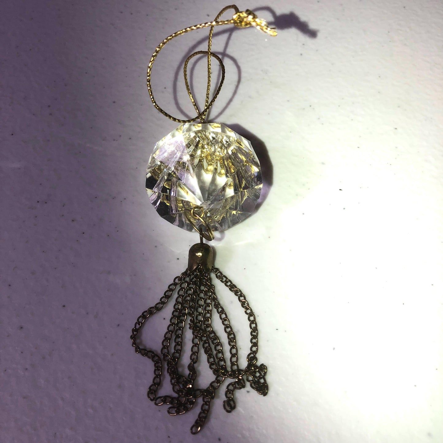Faceted Crystal Look Tree Shape with brass tassels Vintage Collectible Ornament