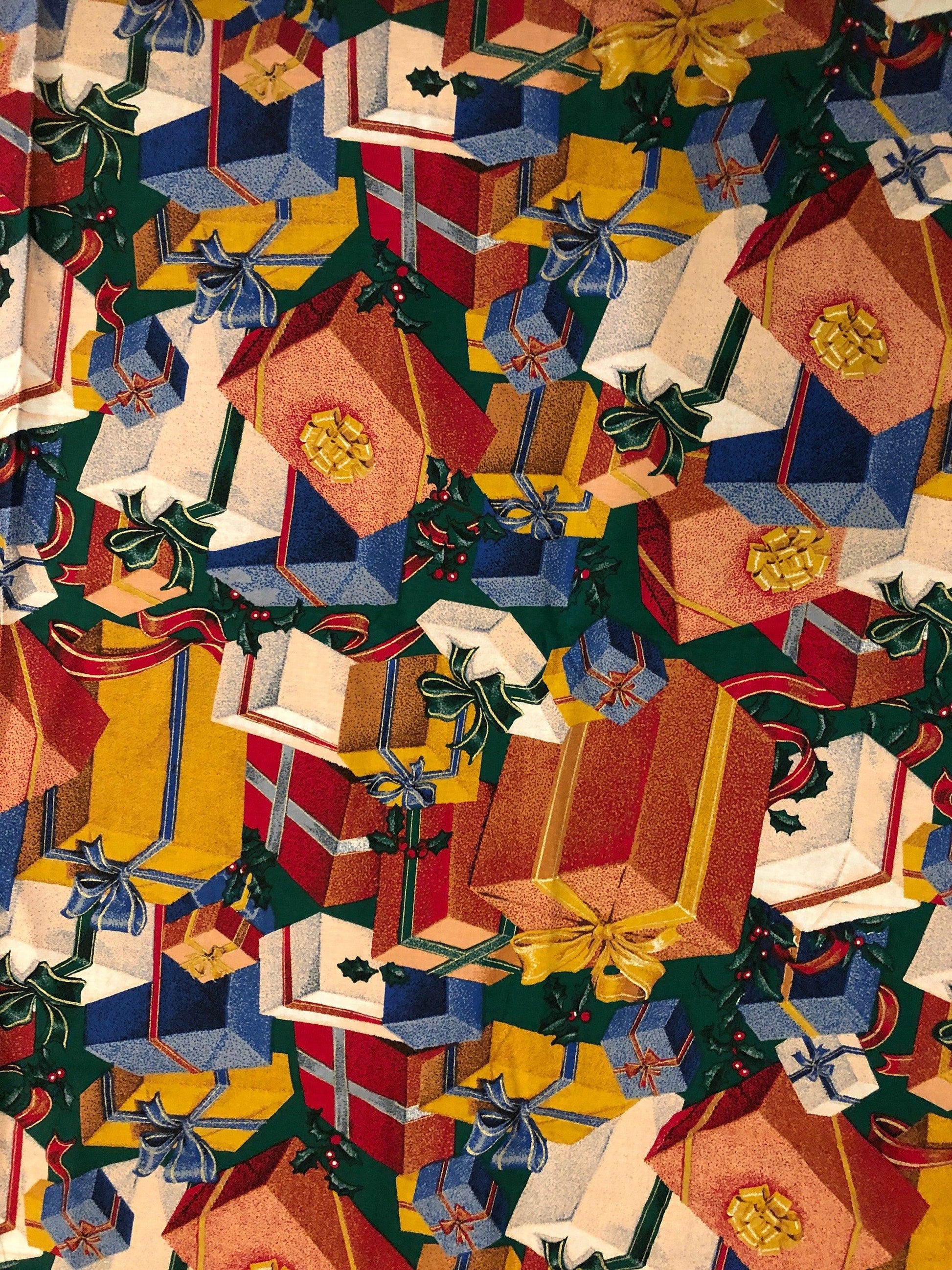 Christmas Present Fabric, 1/2 Yard, Vintage Fabric
