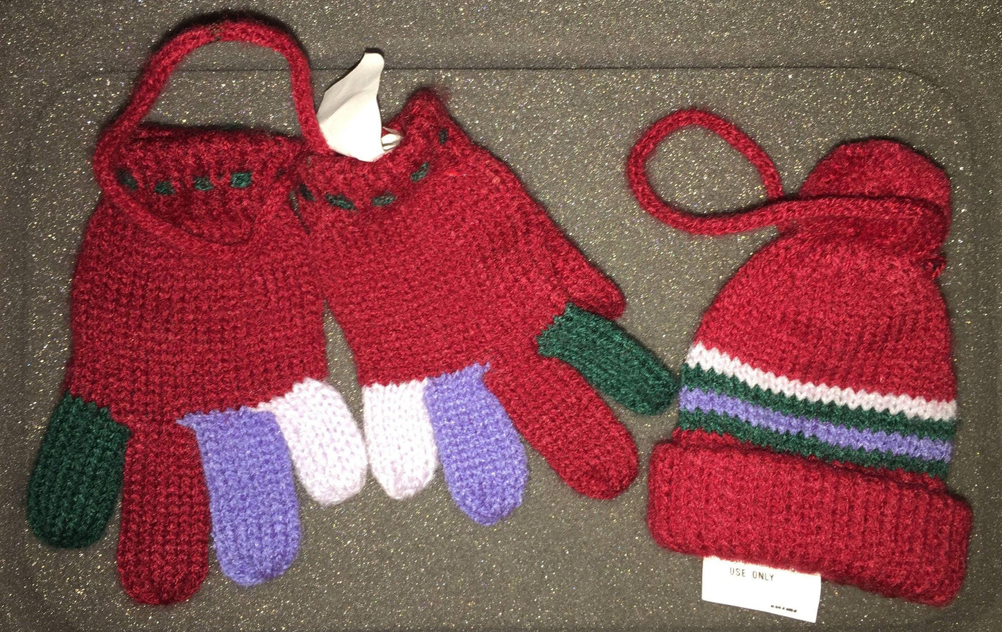 Department 56 Vintage very hard to find ornaments a pair of knitted gloves and a matching knitted  hat ornaments
