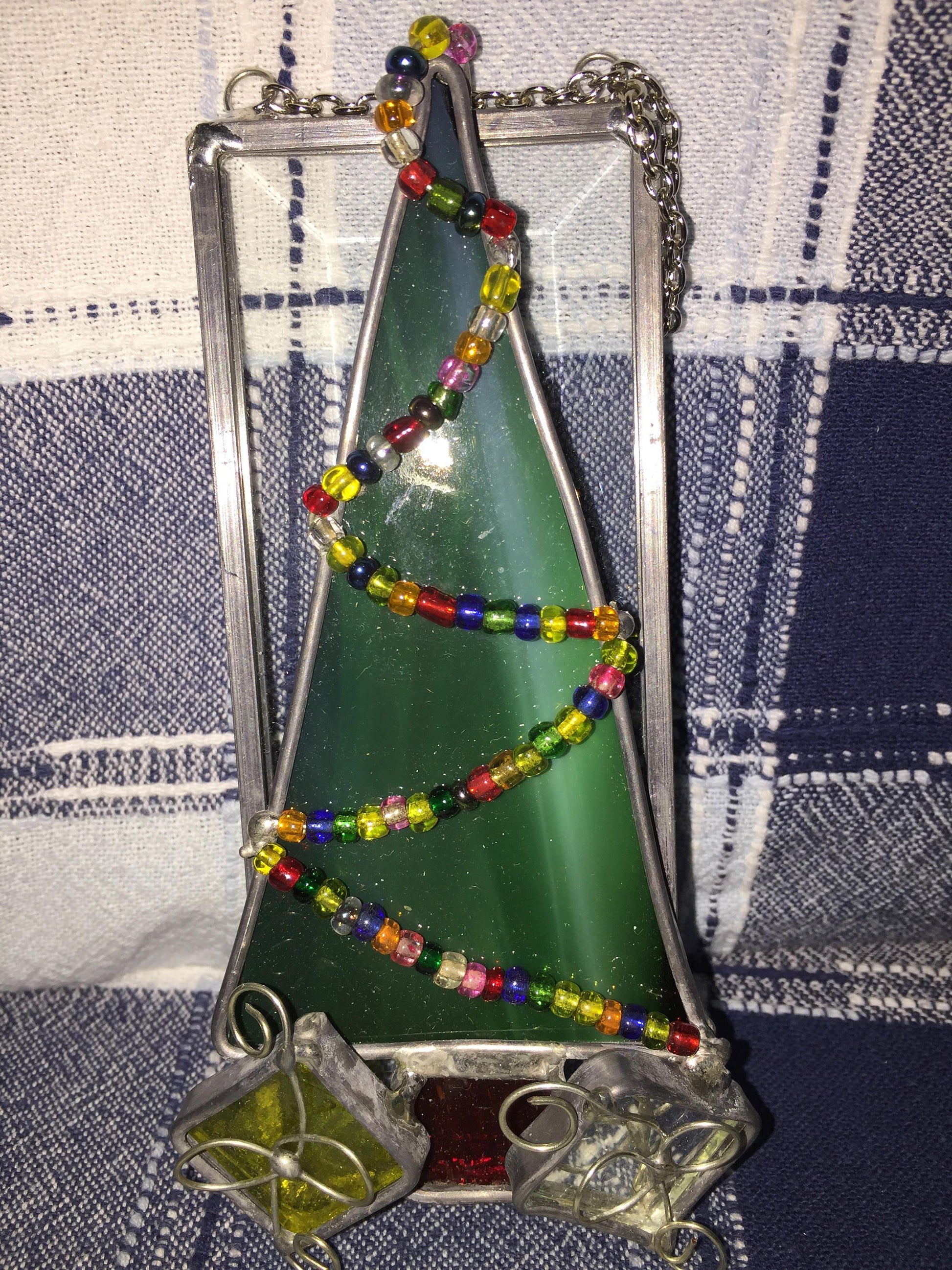 Stained Glass Christmas Tree Nice Heavy Ornament*