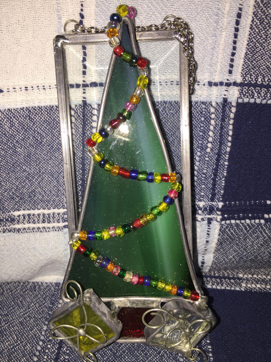 Stained Glass Christmas Tree Nice Heavy Ornament*