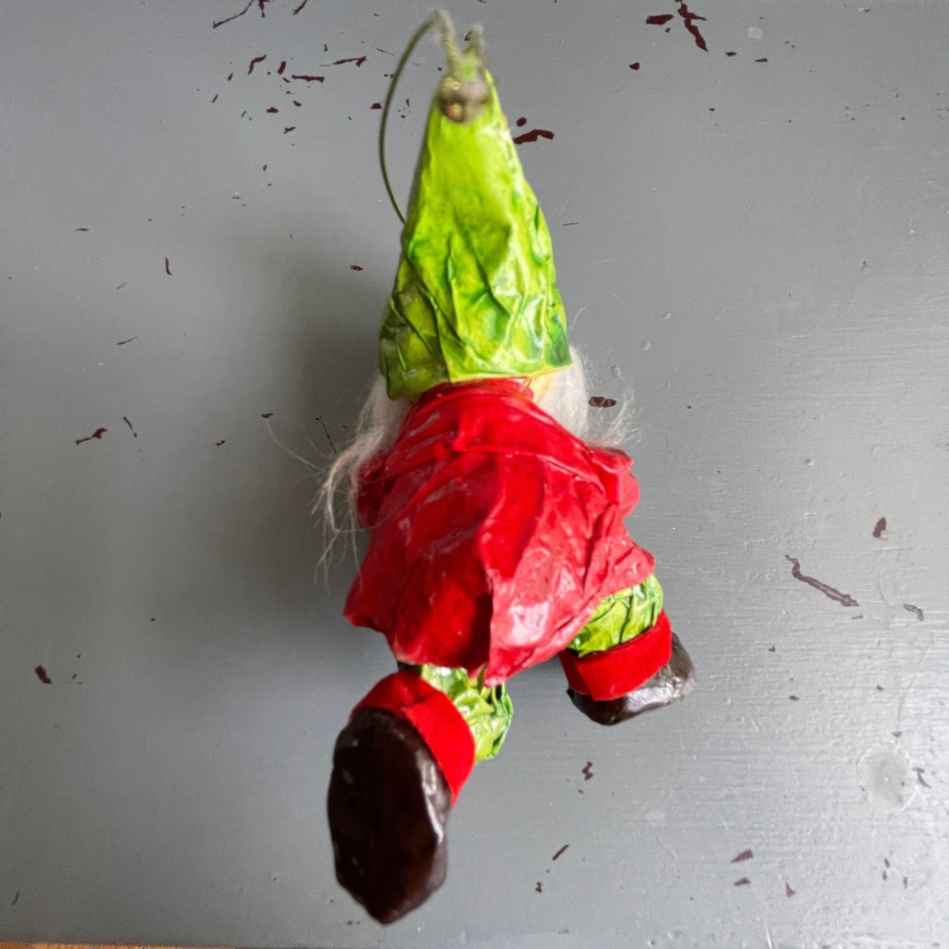 Elf running with the football paper mache' art-craft vintage  Christmas  ornament