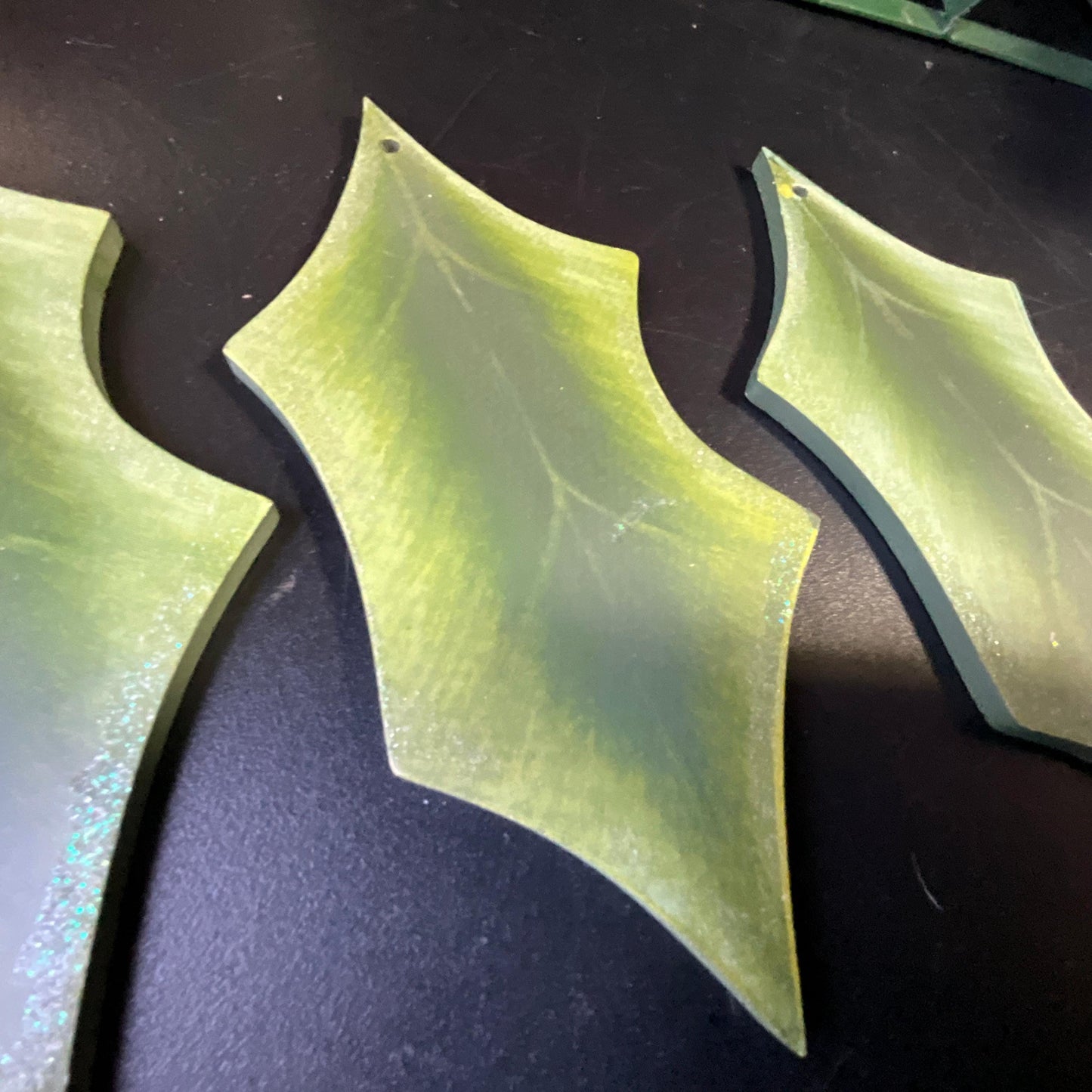 Holly Leaves set of 3 wooden ornaments