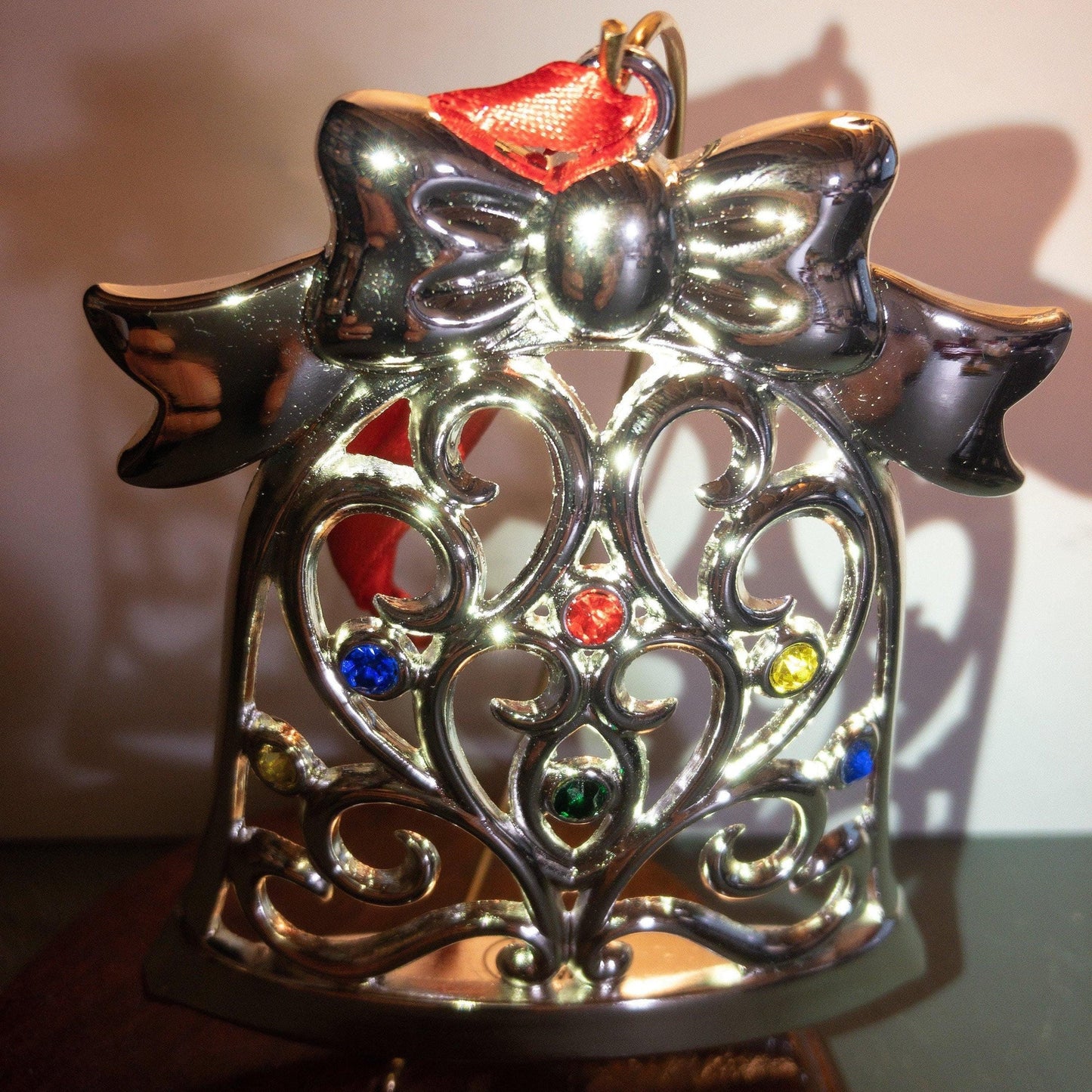 Lenox, Sparkle and Scroll, Multi-Crystal, Bell, Silverplate Ornament