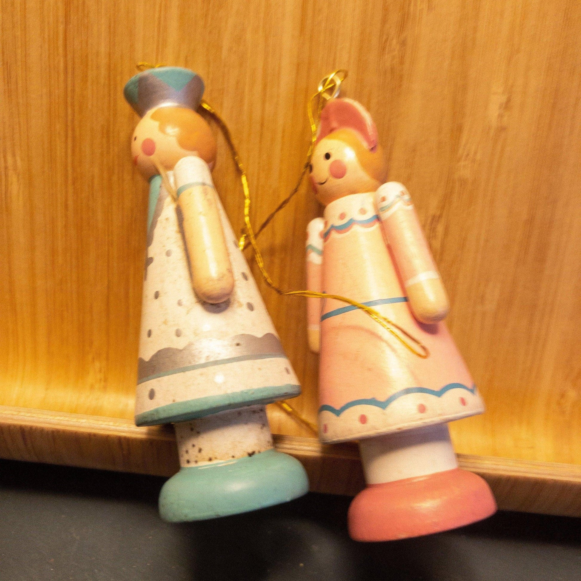 Nice Pair of Painted Wooden Vintage Ornaments