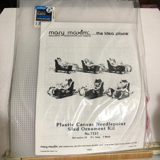 Mary Maxim, Sled Ornament Set Of 12, Vintage Plastic Canvas Kit*