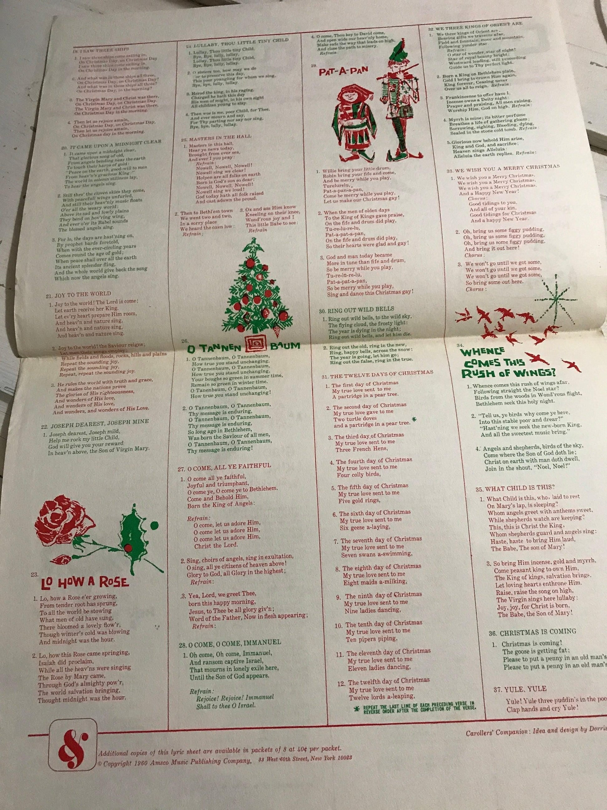 Christmas Sing Along with 8 The Carolers' Companion song sheet Vintage 1960s