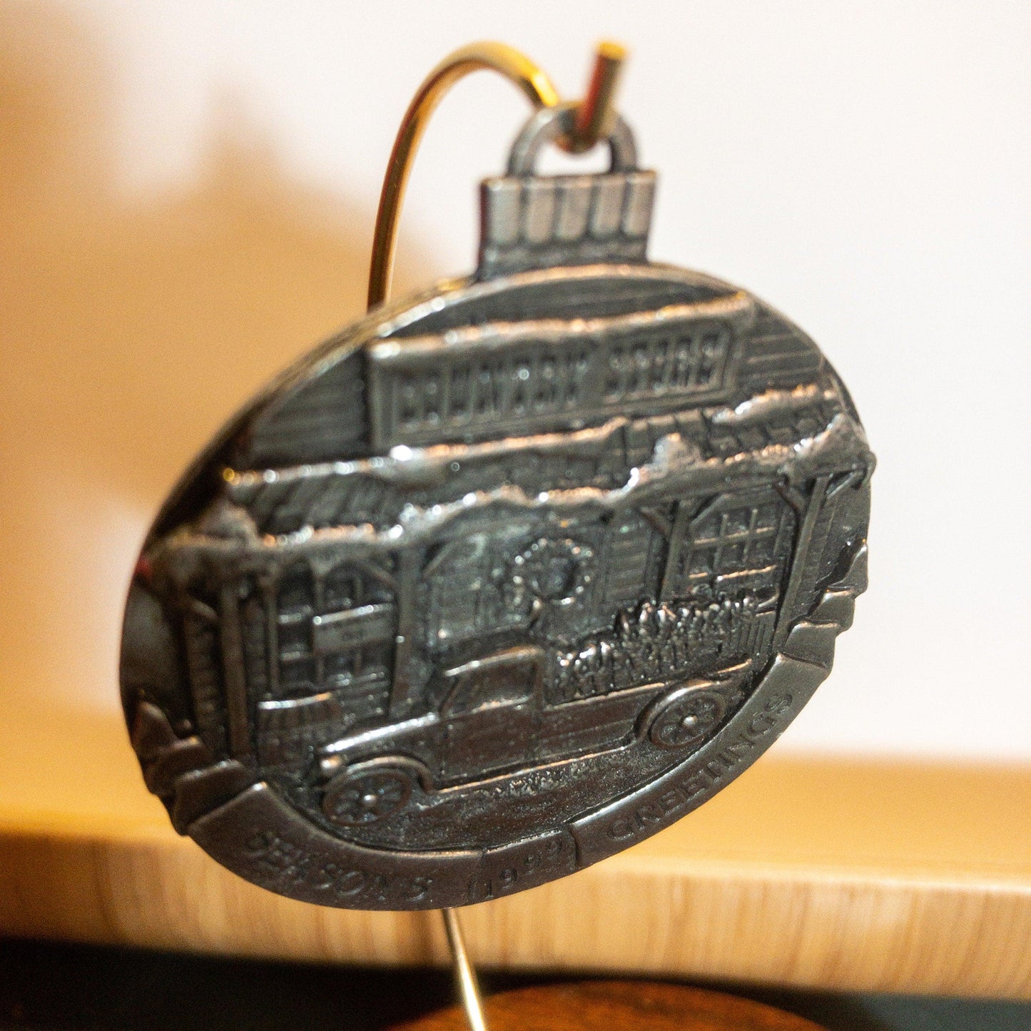 Pewter, Seasons Greetings, Country Store, Pickup & Christmas Tree, Vintage 1990, Ornament