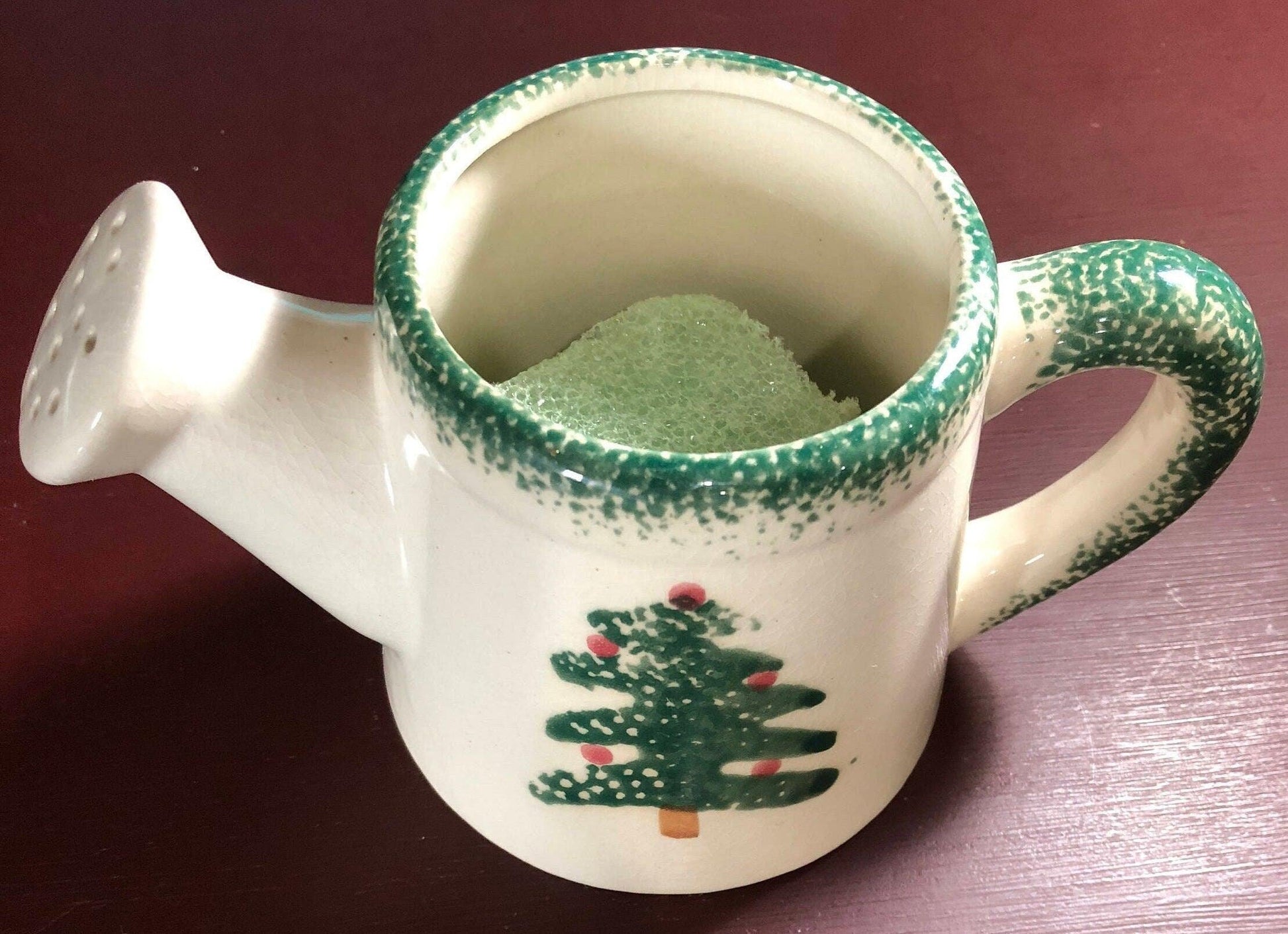 Hermitage Pottery Christmas Tree Vintage 1996 Spongeware Sprinkling Can