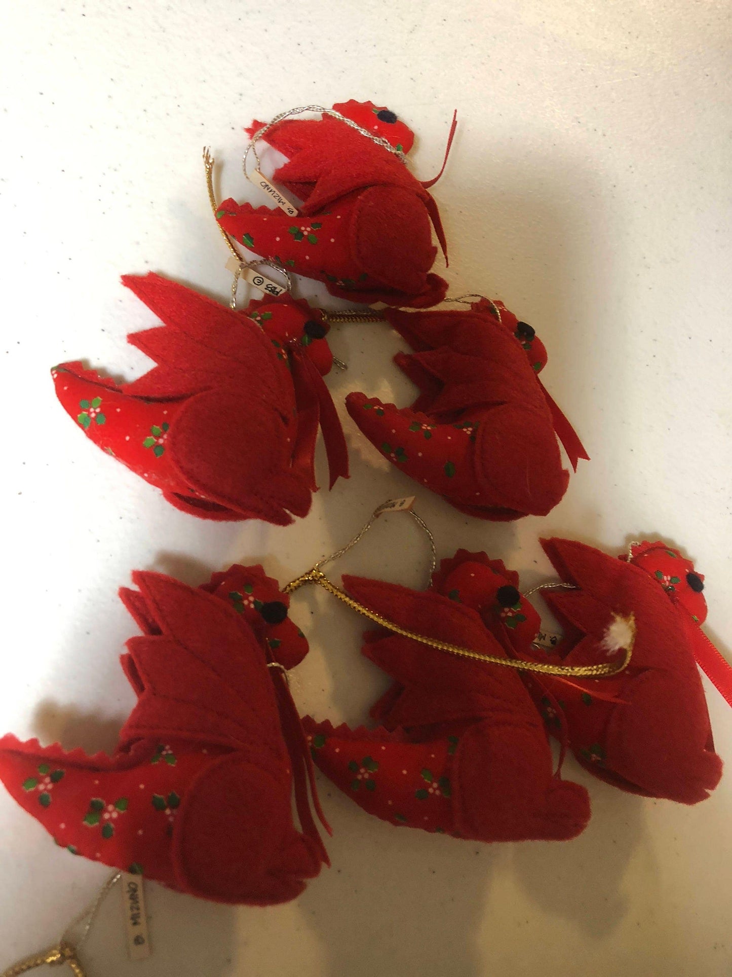 Set of 6, B Mizuno, Red Dragon, Vintage 1983, Christmas Ornaments