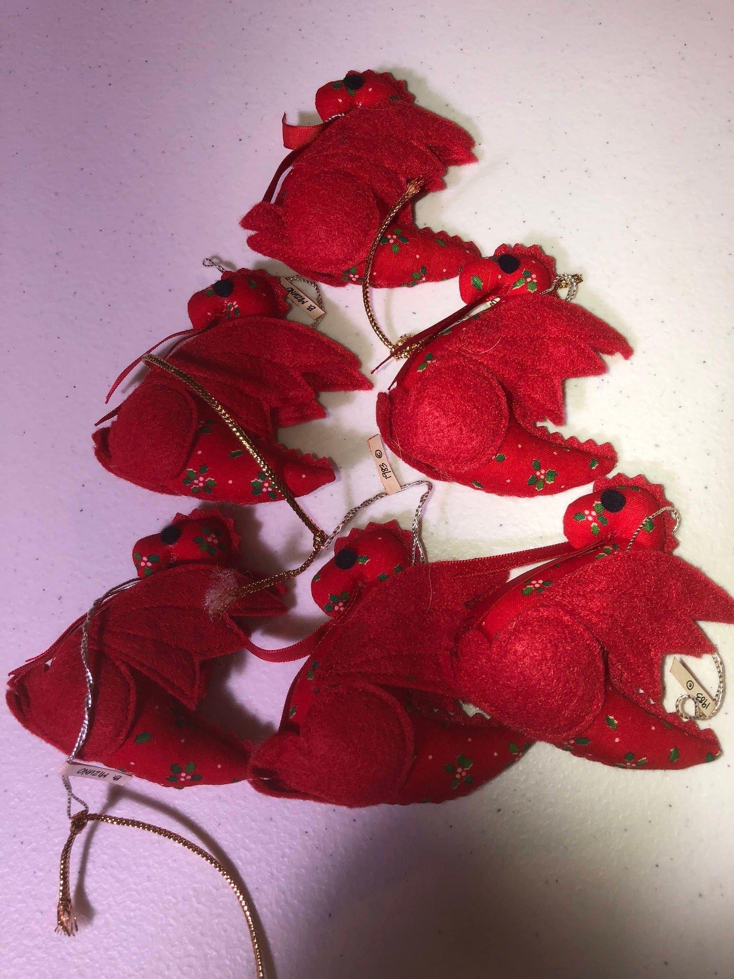 Set of 6, B Mizuno, Red Dragon, Vintage 1983, Christmas Ornaments