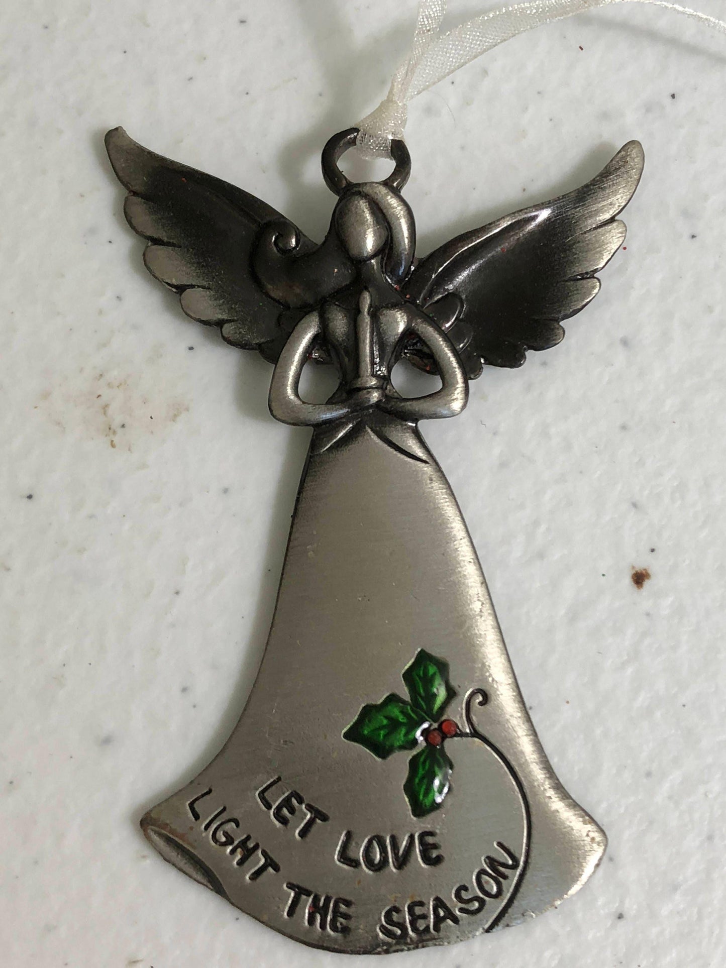Pewter Angel, "Let Love Light The season" Vintage Christmas Tree Ornament