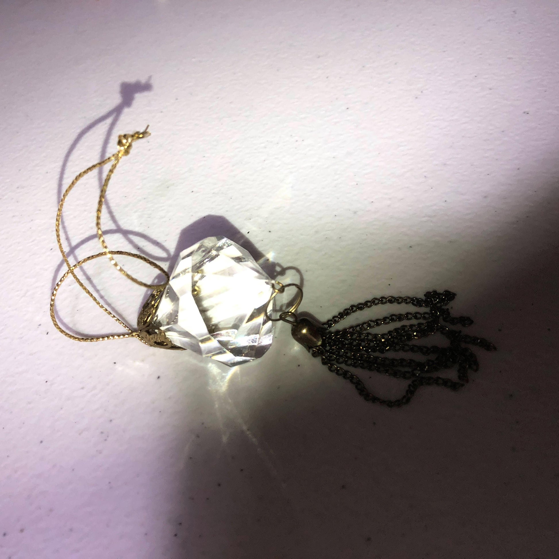 Faceted Crystal Look Tree Shape with brass tassels Vintage Collectible Ornament