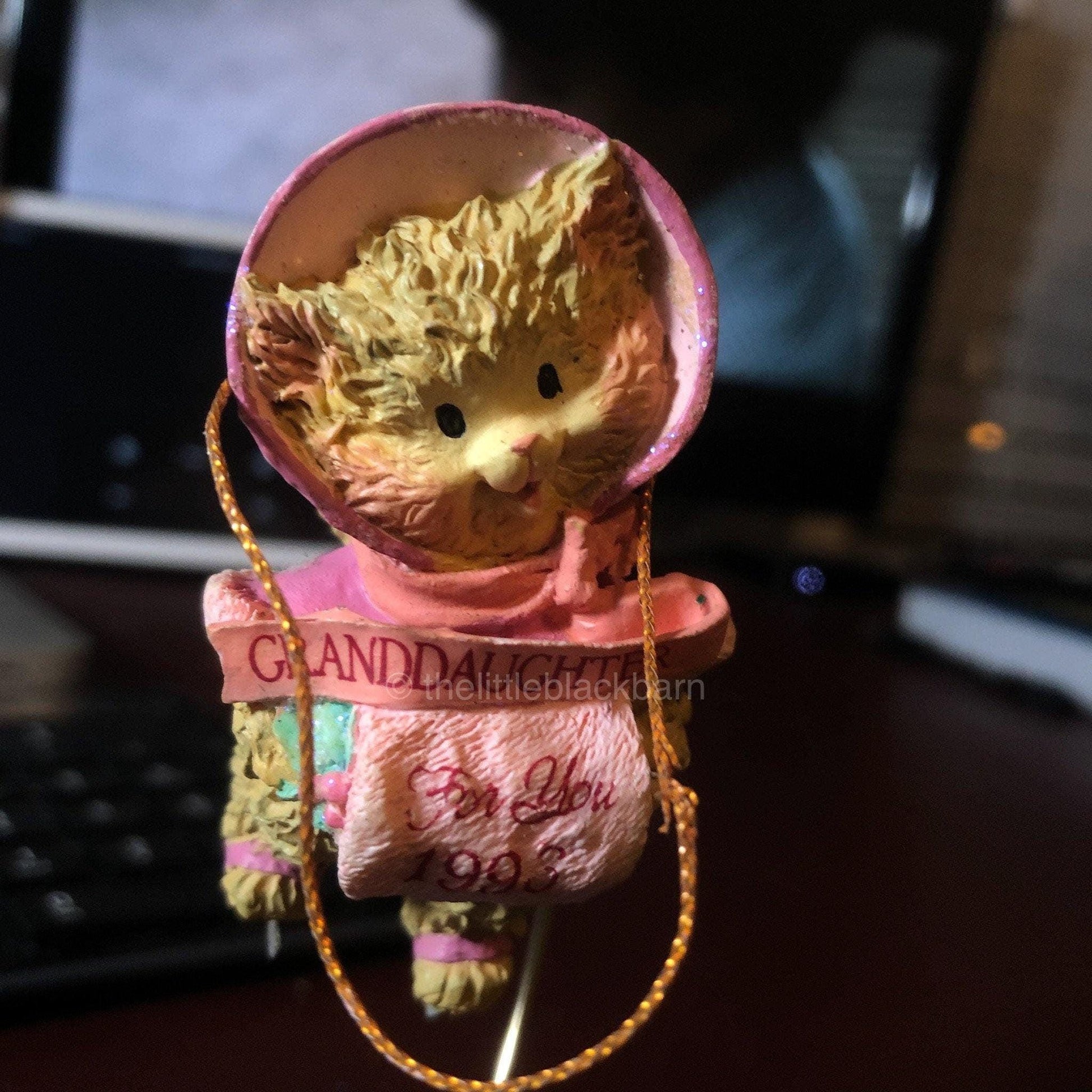 Grandmother For You 1993, Cat in a Pink Bonnet on Ice Skates Ornament